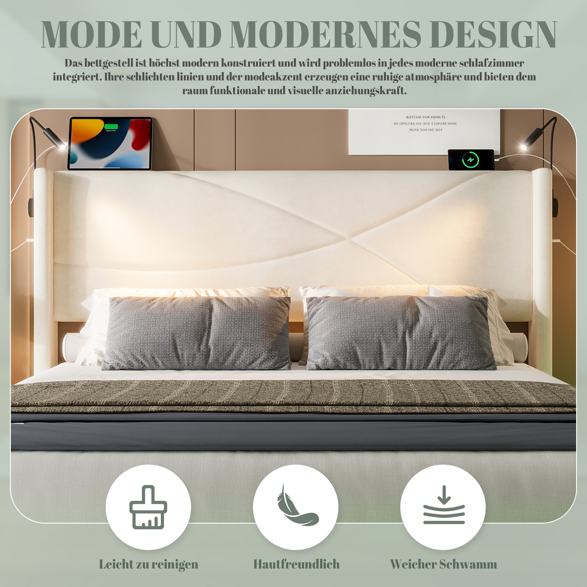 Logidon bedframe 160x200 cm beige fluweel met opbergruimte LED