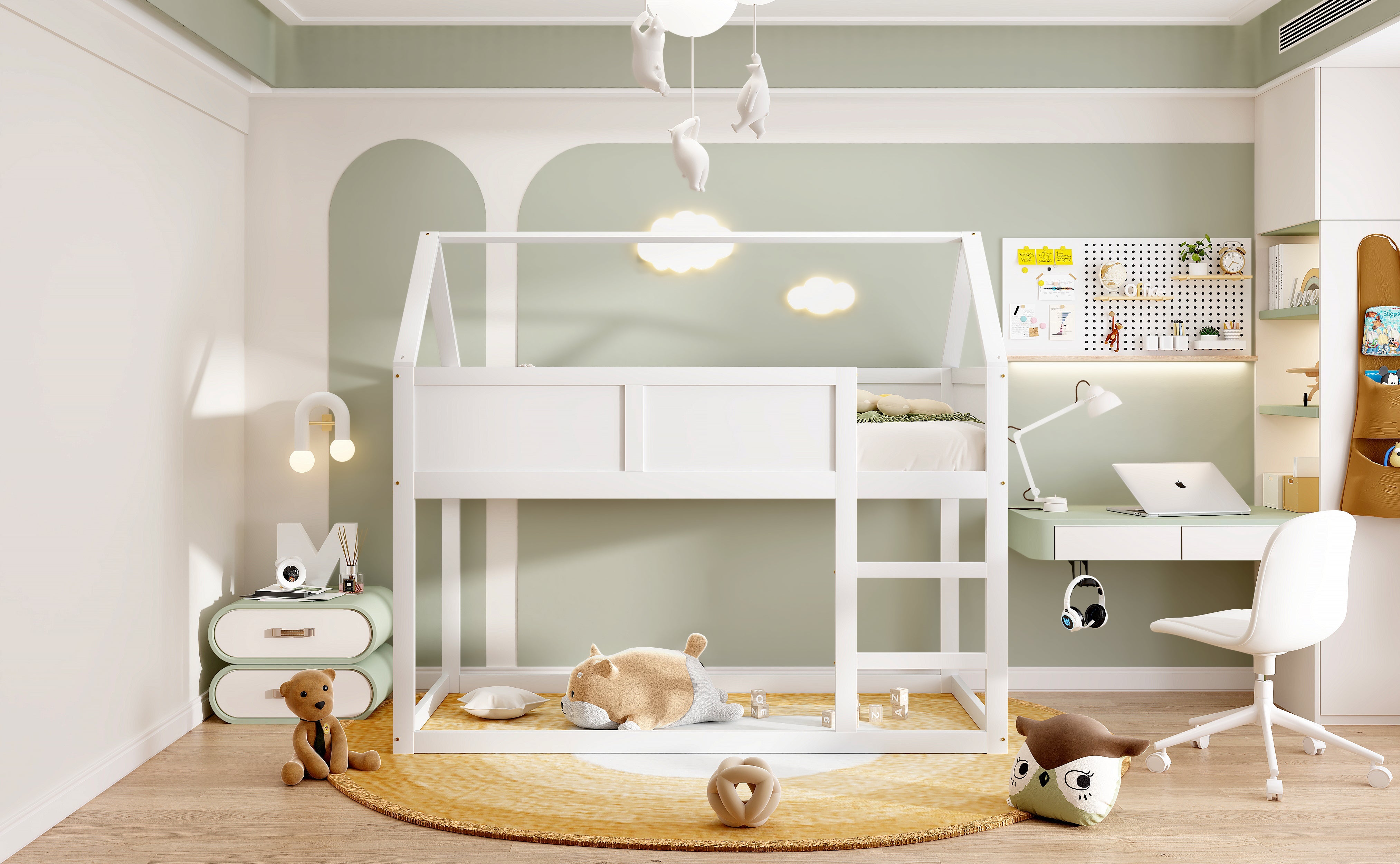 Logidon stapelbed kinderbed 90x200 cm wit met massief houten trap