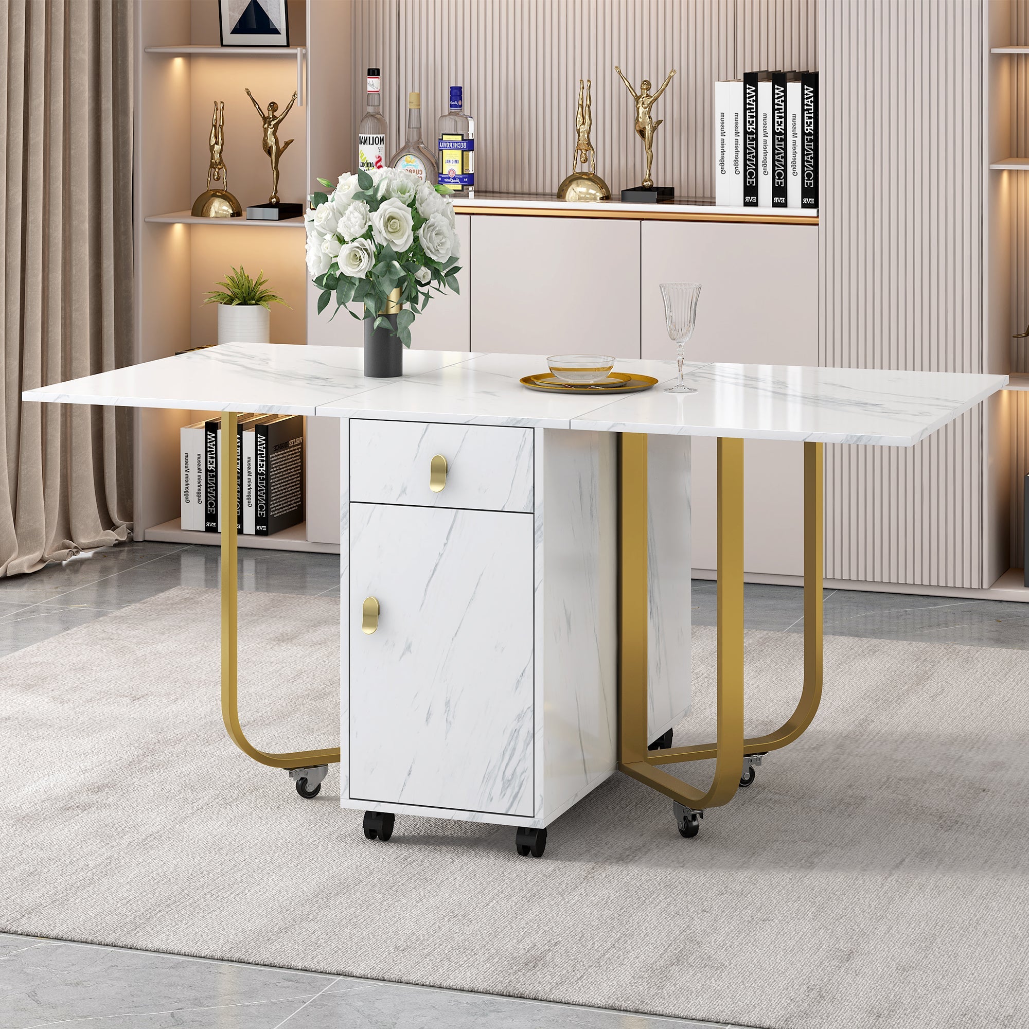 Logidon opklapbare eettafel wit 150 cm met kast en 2 lades