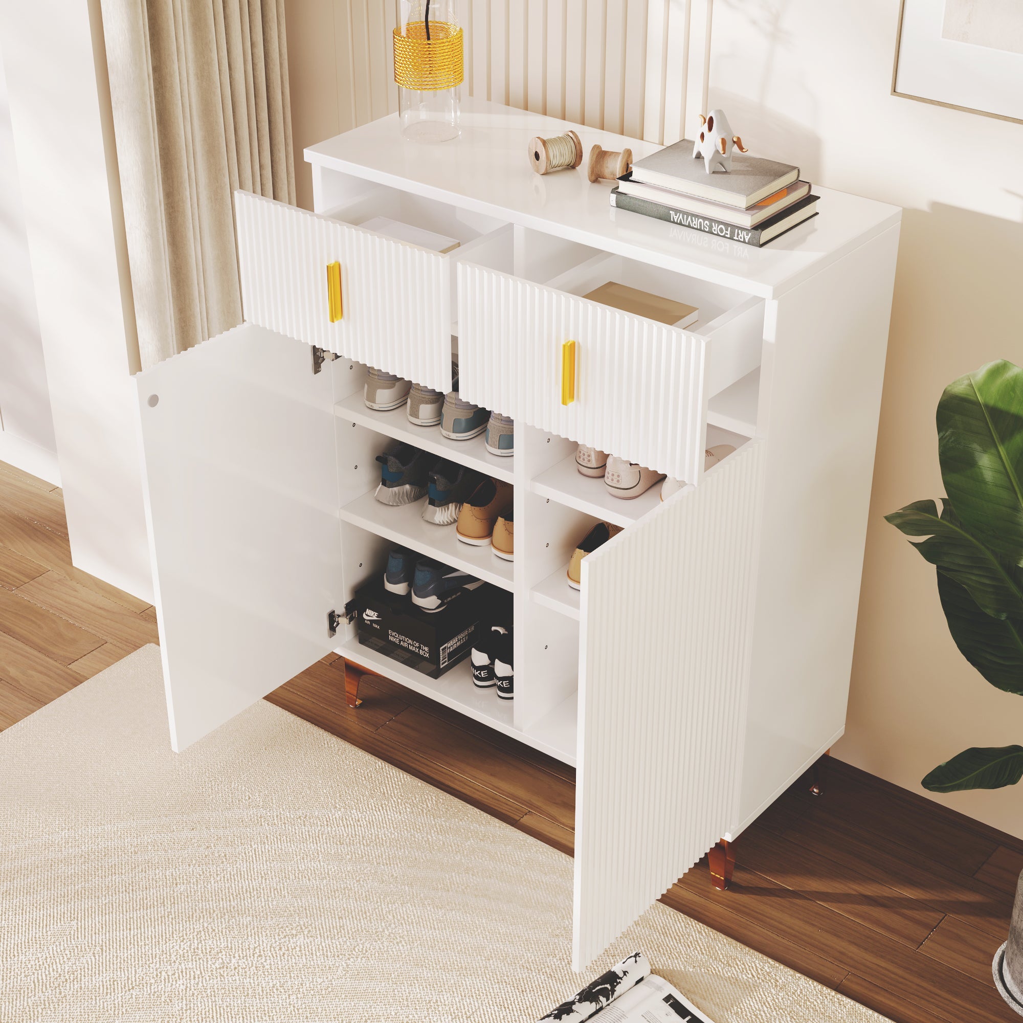 Logidon Sideboard White With Structured Panel And Adjustable Shelves