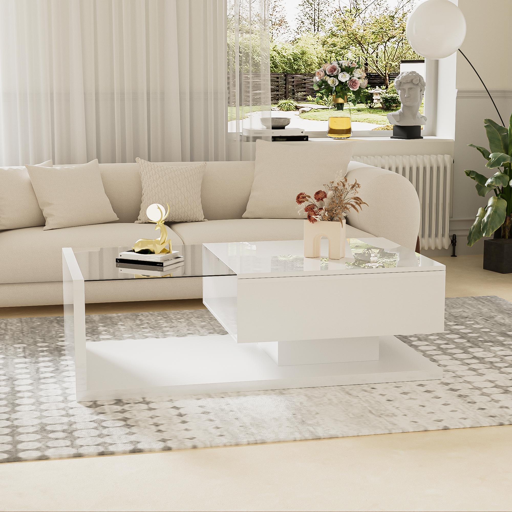 Logidon salontafel hoogglans wit glas LED 105 x 55 cm