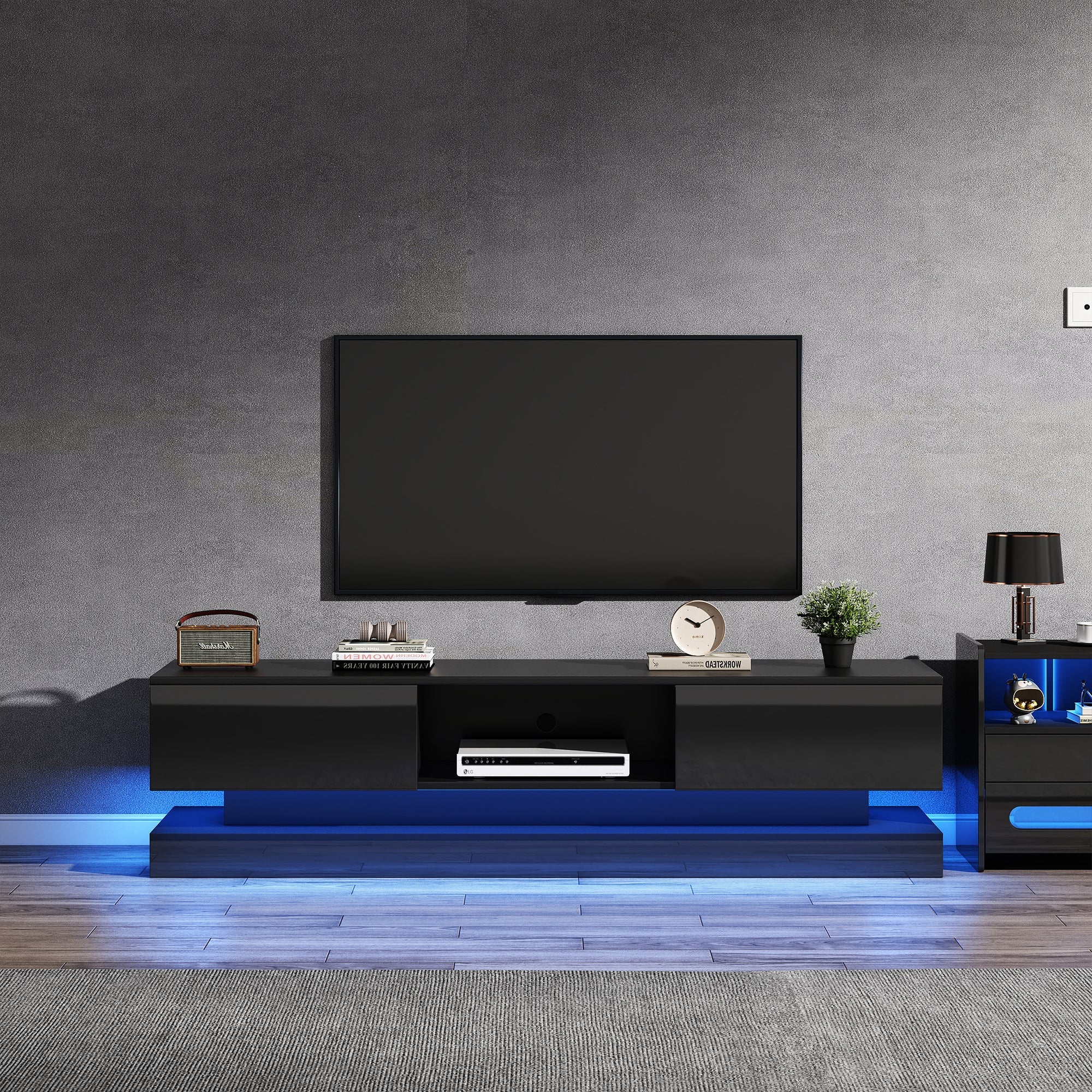 Logidon Zwart Hoogglans TV-meubel 160 CM Met LED 2 Laden