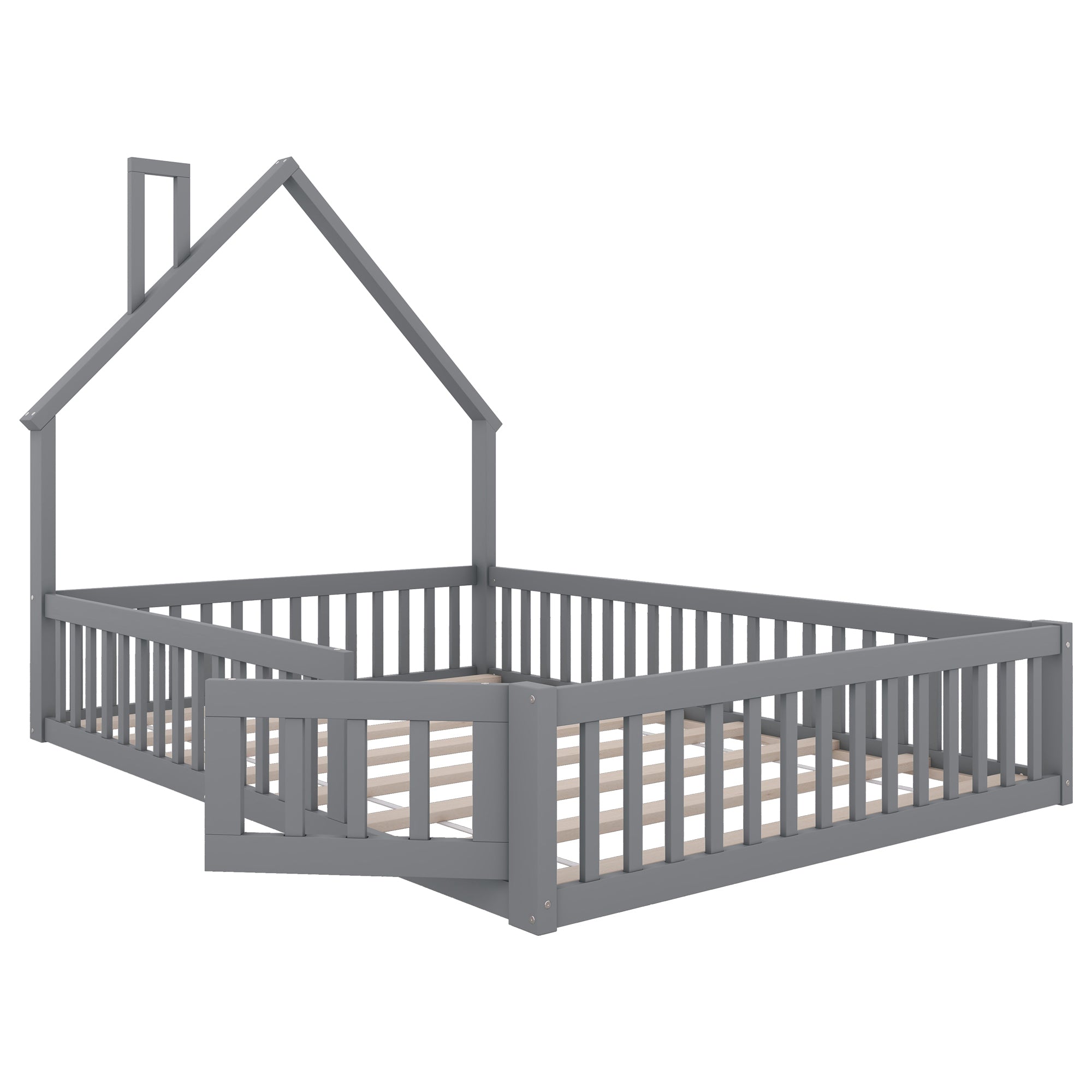 Logidon gestoffeerd bed 140x200 grijs kinderbed in schouwvorm