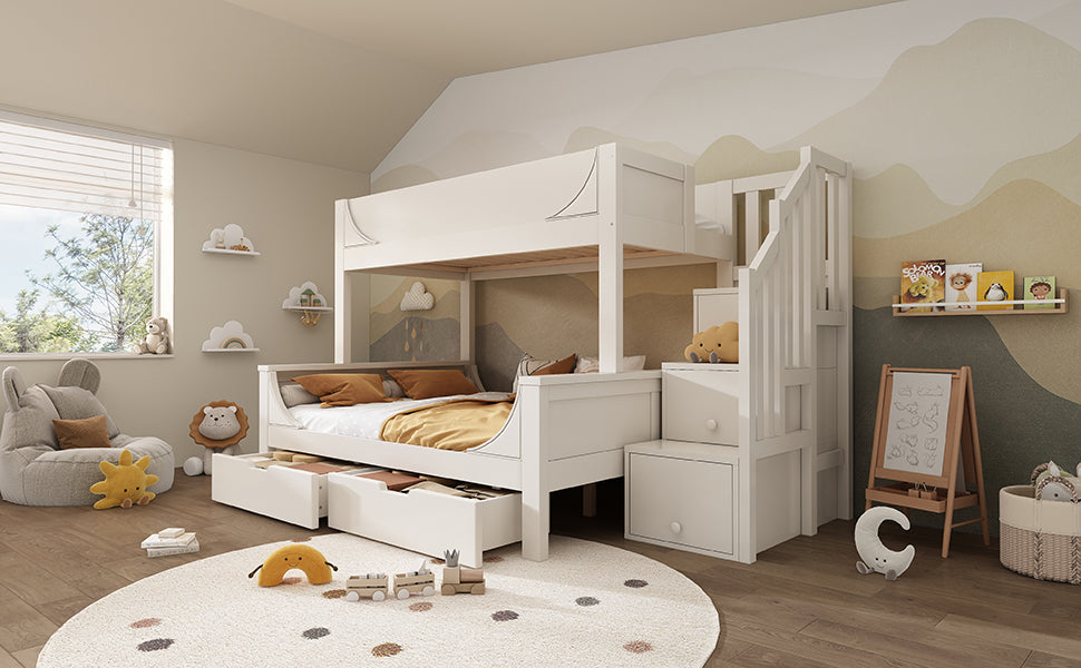 Logidon stapelbed kinderbed wit met ladderkast en lades
