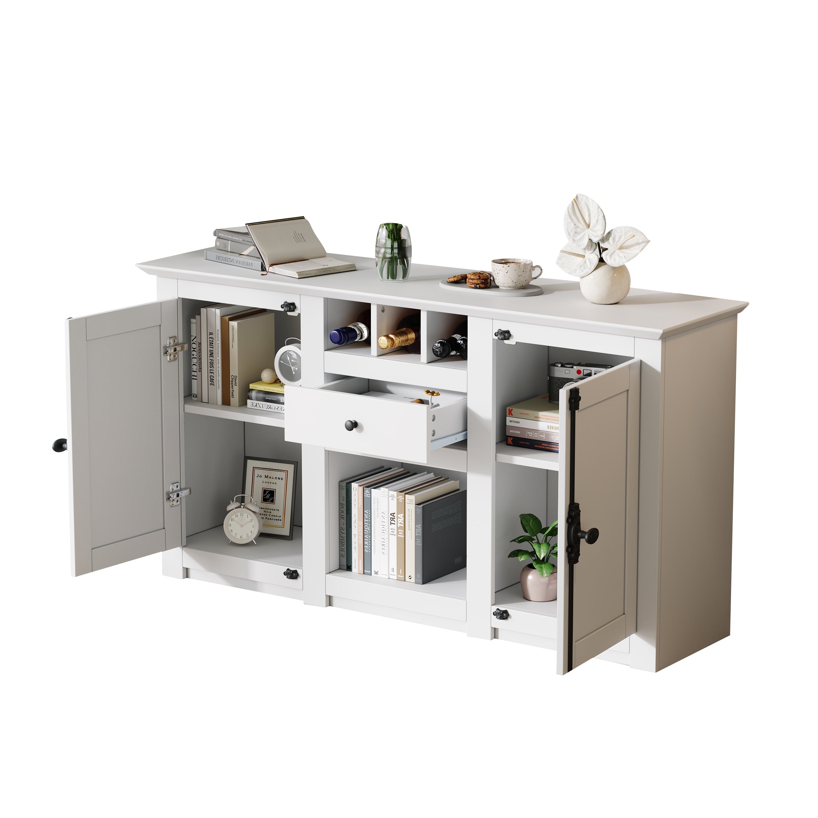 Logidon dressoir 130x35x70 cm wit 2 deuren, 1 lade, 3 wijnvakken