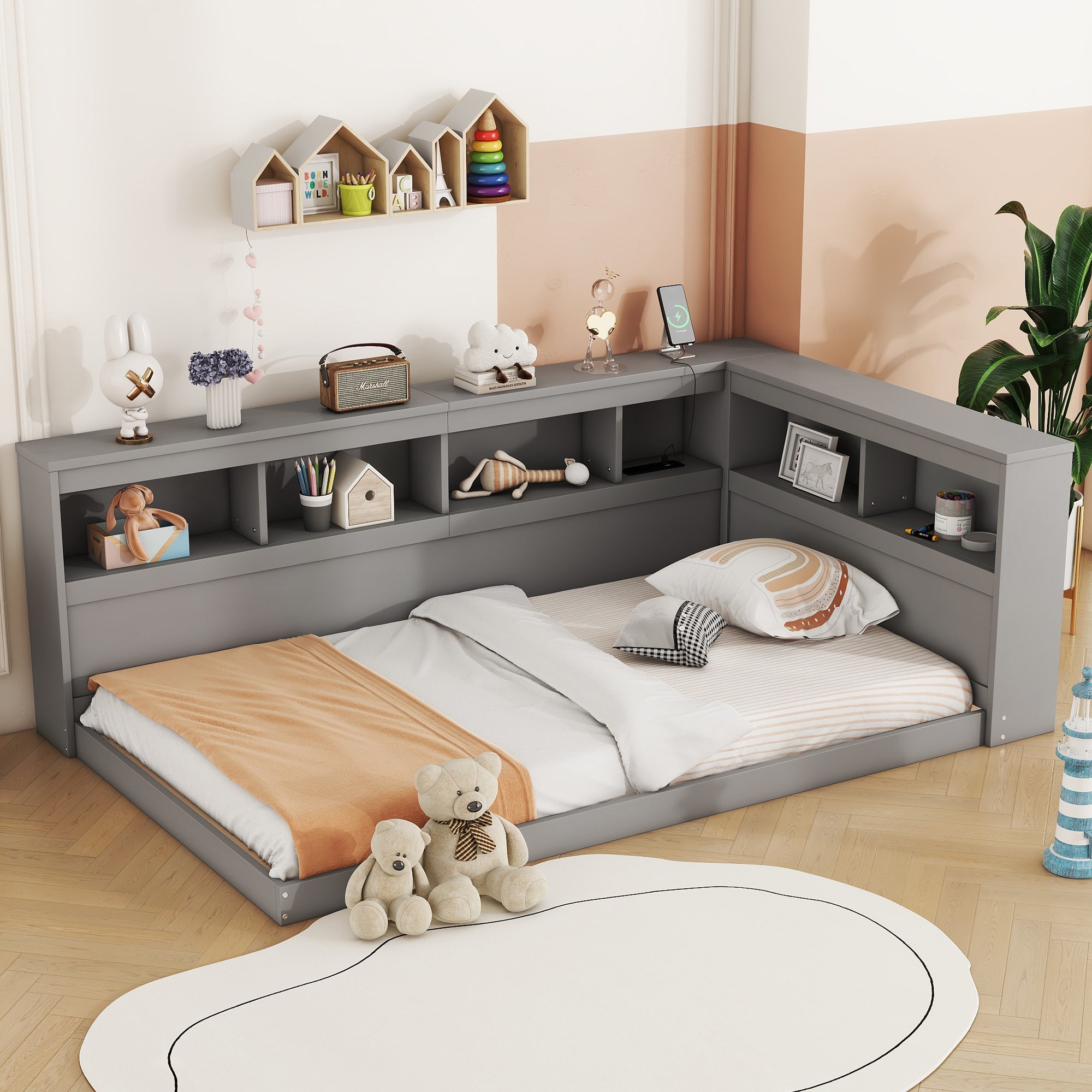 Logidon daybed 90x200 grijs inclusief stopcontact en USB lattenbodem