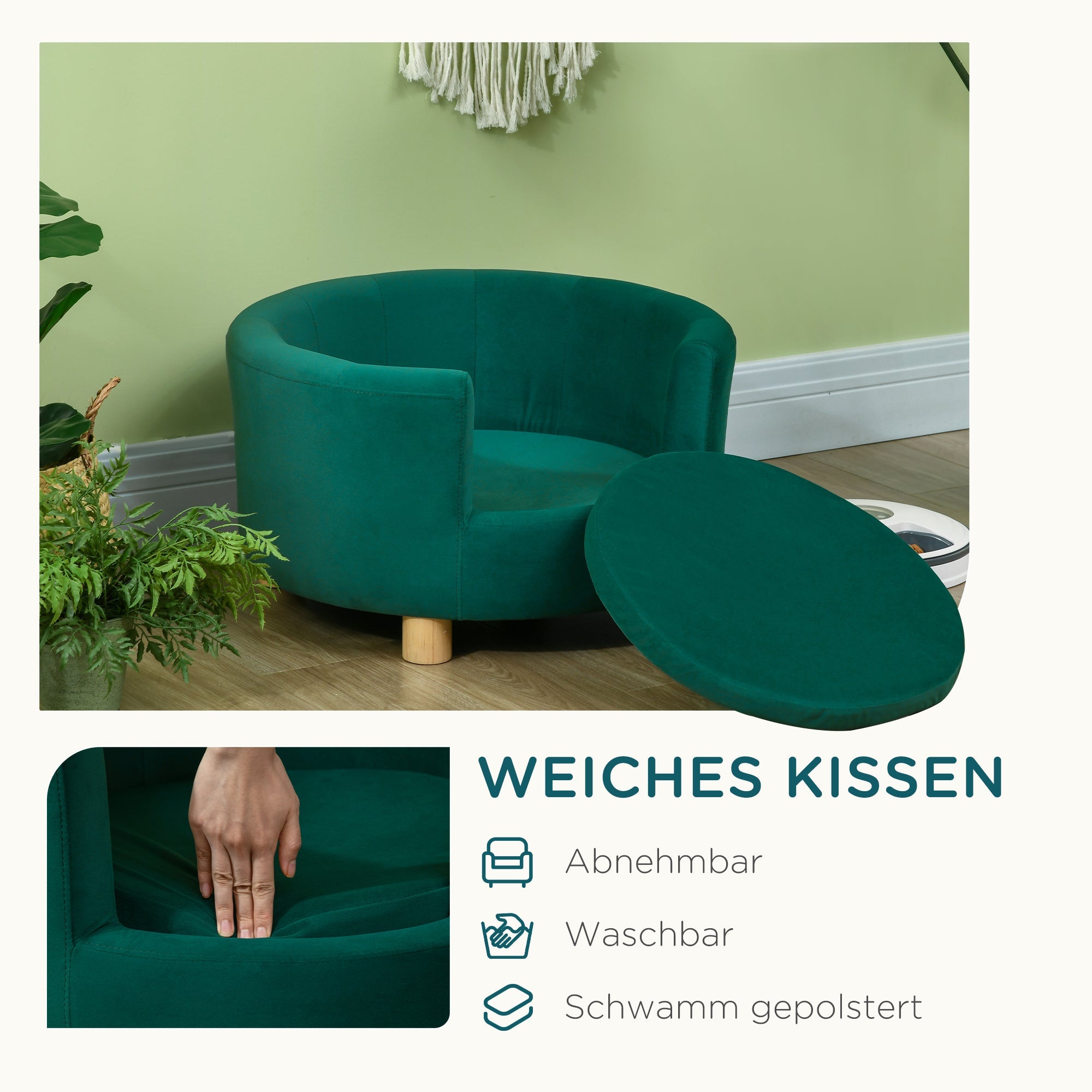Logidon PawHut Hondenmand Elegante Hondensofa 65x64x37 cm Groen