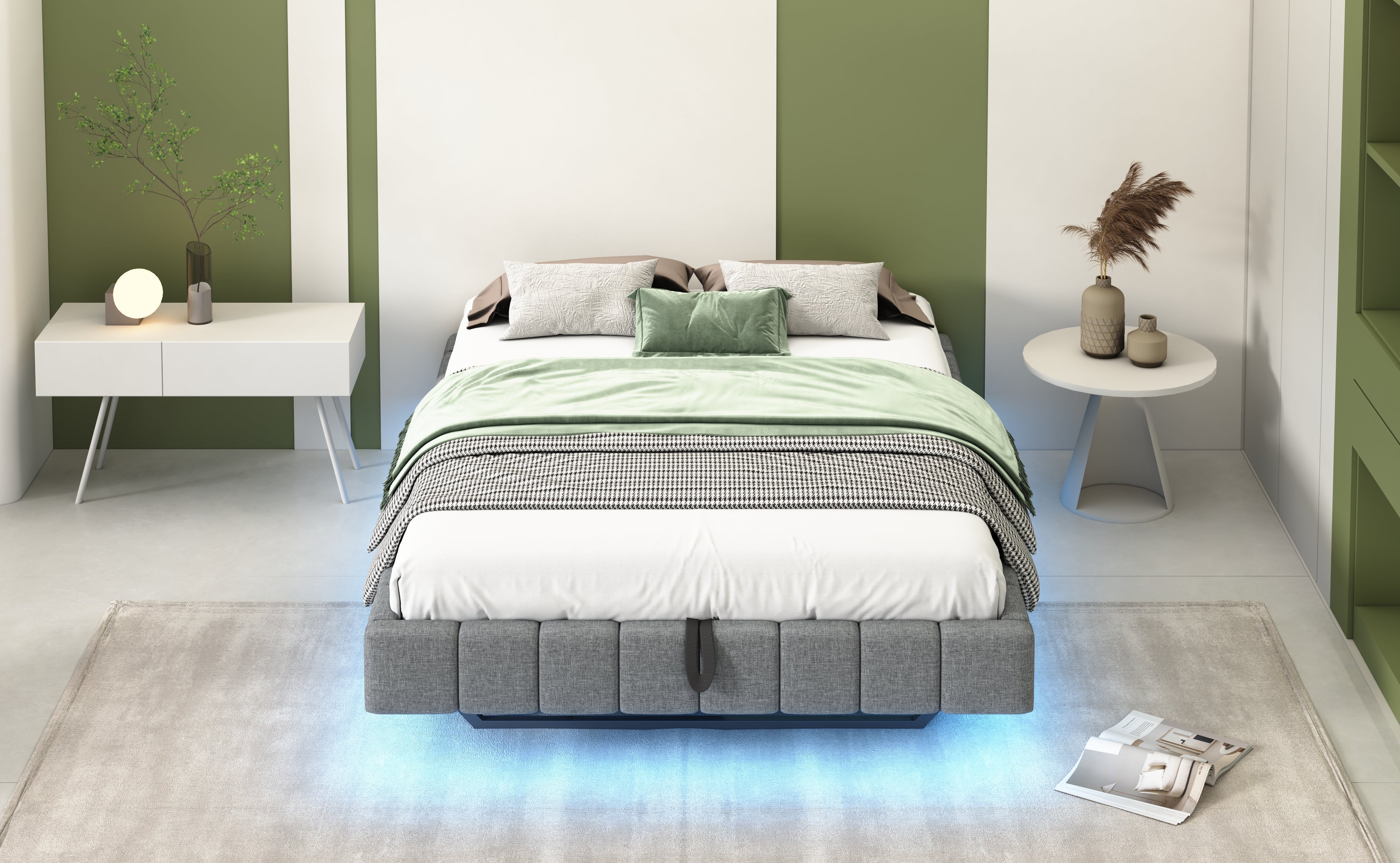 Logidon gestoffeerd bed 140x200 cm met opbergruimte LED licht linnengrijs
