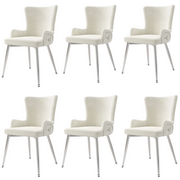 Logidon Velvet Dining Chair Set 6 Beige With Silver Metal Legs