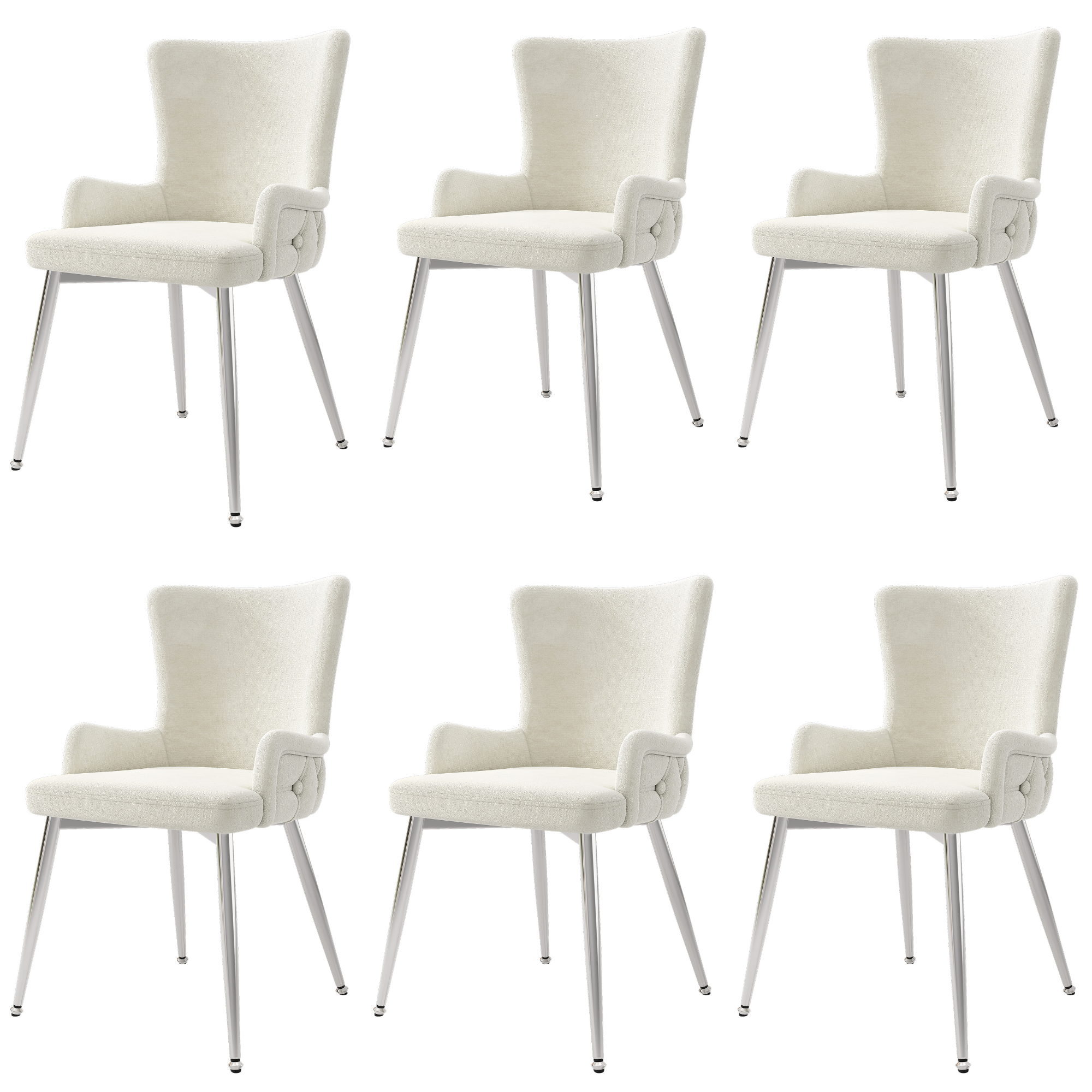 Logidon Velvet Dining Chair Set 6 Beige With Silver Metal Legs