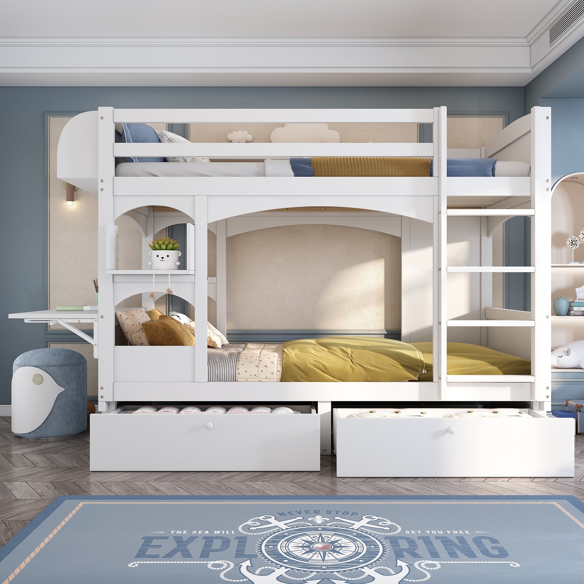 Logidon Kinderstapelbed met opklapbaar bureau Wit 90x200