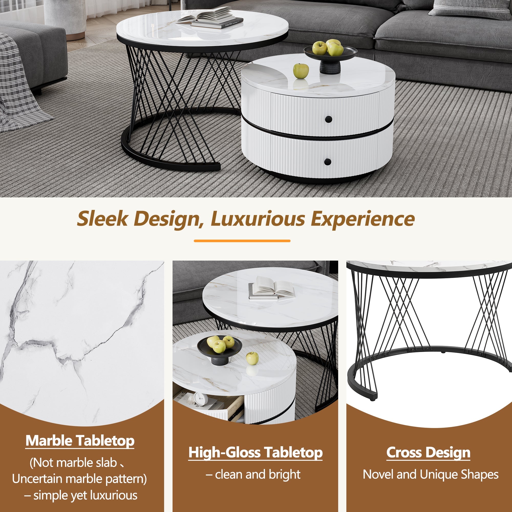 Logidon Elegant Nest salontafelset wit, 2-delig, 60x60/50x50