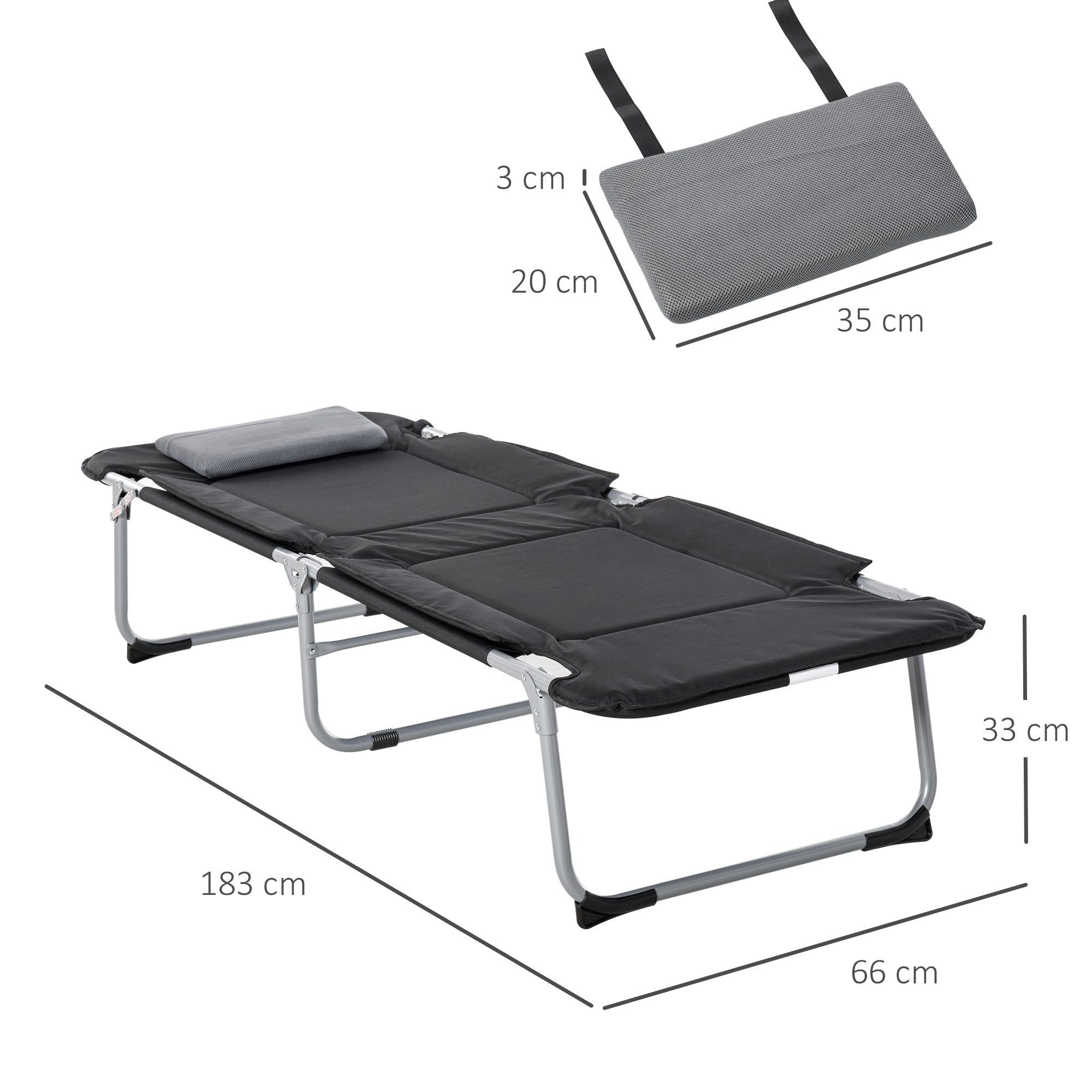 Logidon Opklapbaar campingbed met kussen 183x66 cm zwart