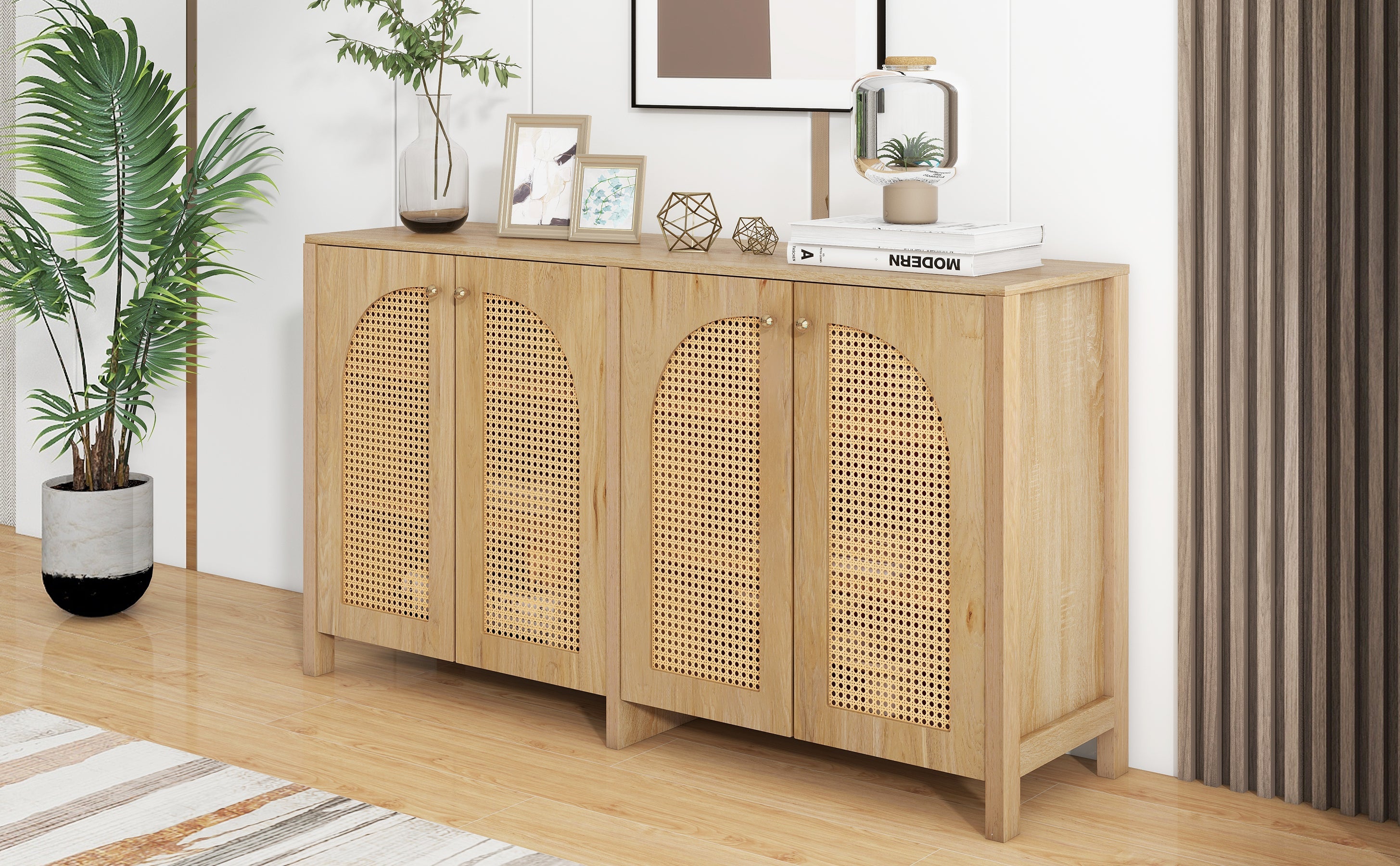 Logidon Dressoir 145x40x80 cm met vier rotan deuren natuurlijk hout