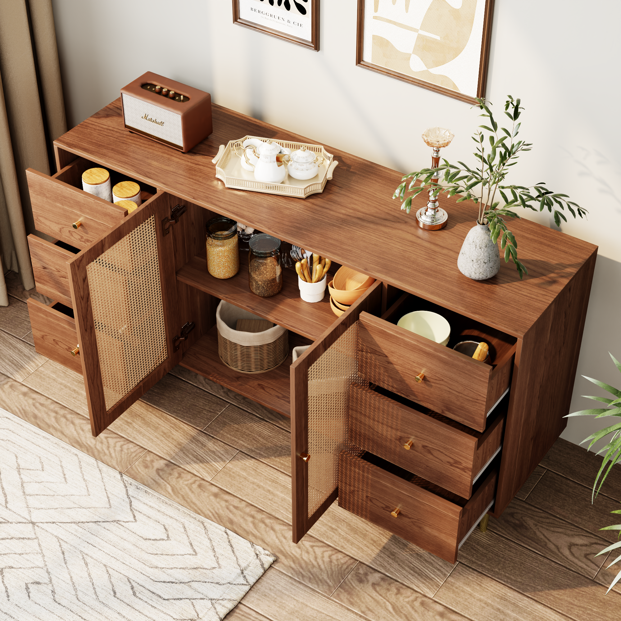 Logidon Rotan Dressoir Bruin 160x40x90 cm met Lade