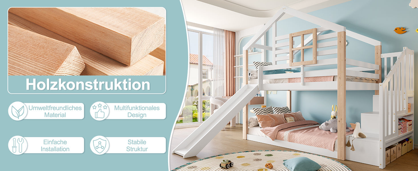 Logidon Kinderstapelbed met Glijbaan en Trap Scandinavisch Design Wit