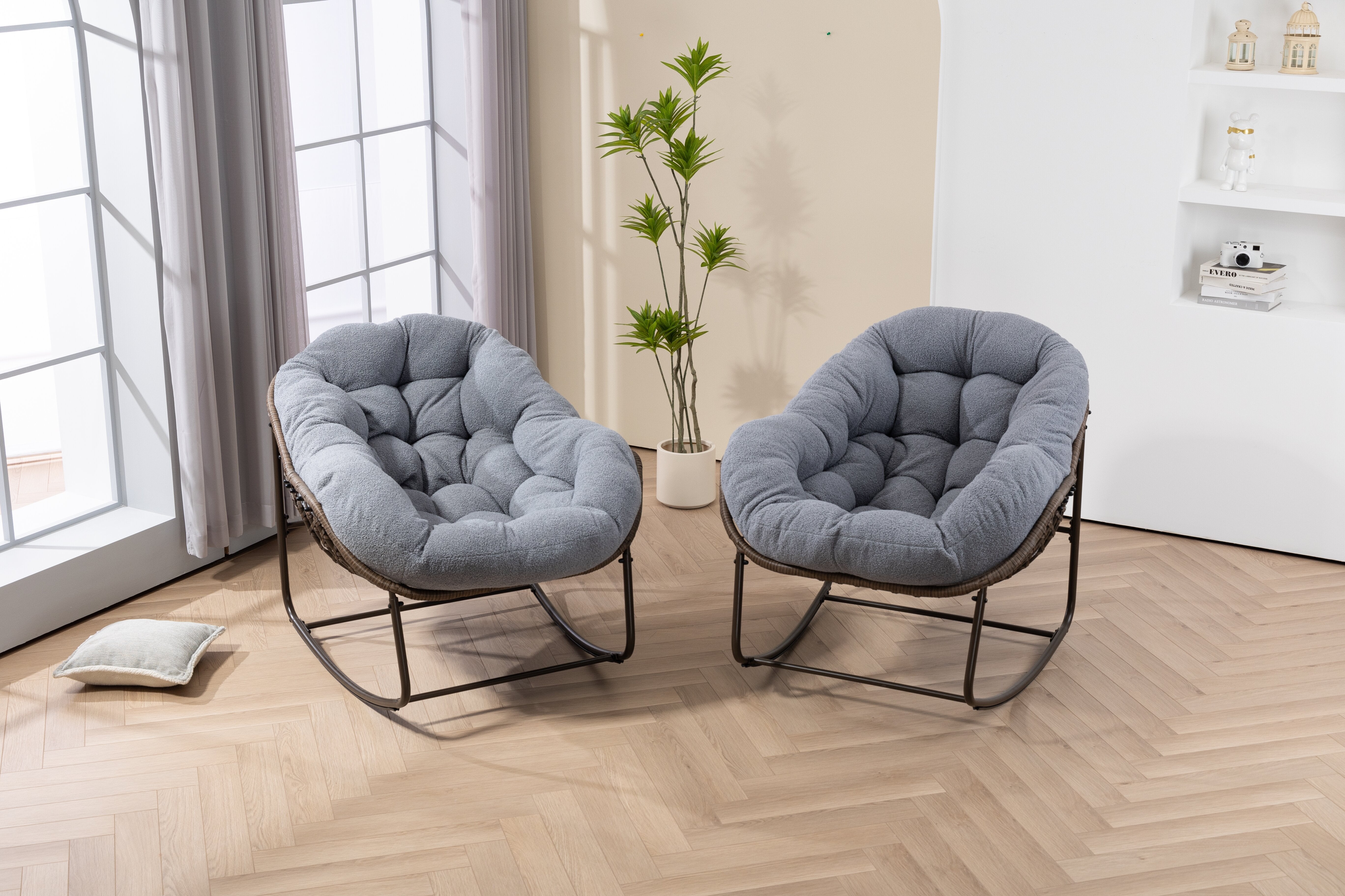 Logidon Outdoor Rattan Rocking Chair Gray With Padded Cushion