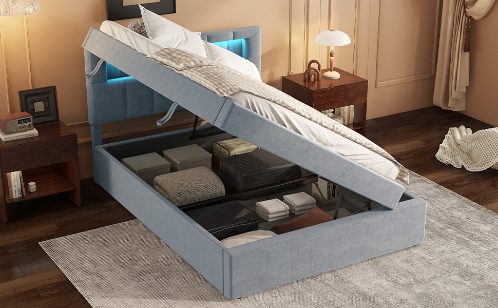 Logidon flat bed 90x200 velvet gray ambient light headboard