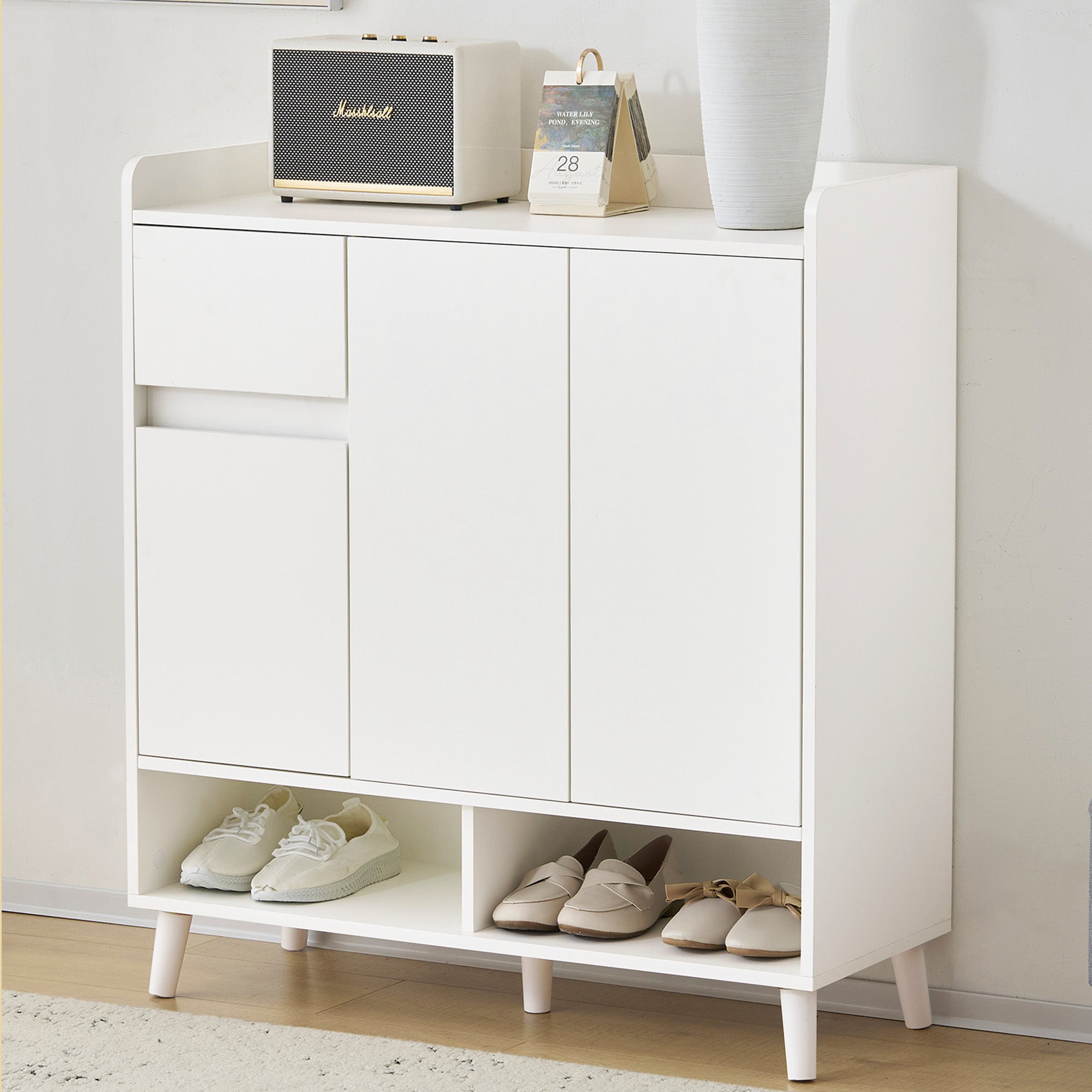 Logidon White Shoe Cabinet Chest of Drawers Adjustable Shelves 90x99x35 cm