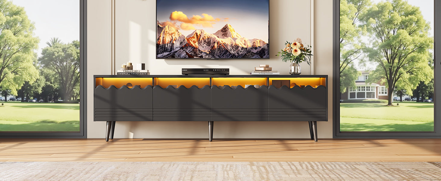 Logidon 176x38x45 cm zwart TV-lowboard met LED-verlichting