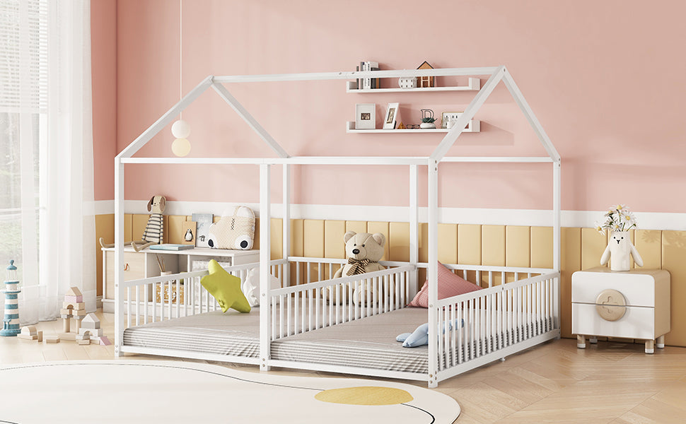 Logidon metalen bed kinderbed 90x200 cm huisvorm wit