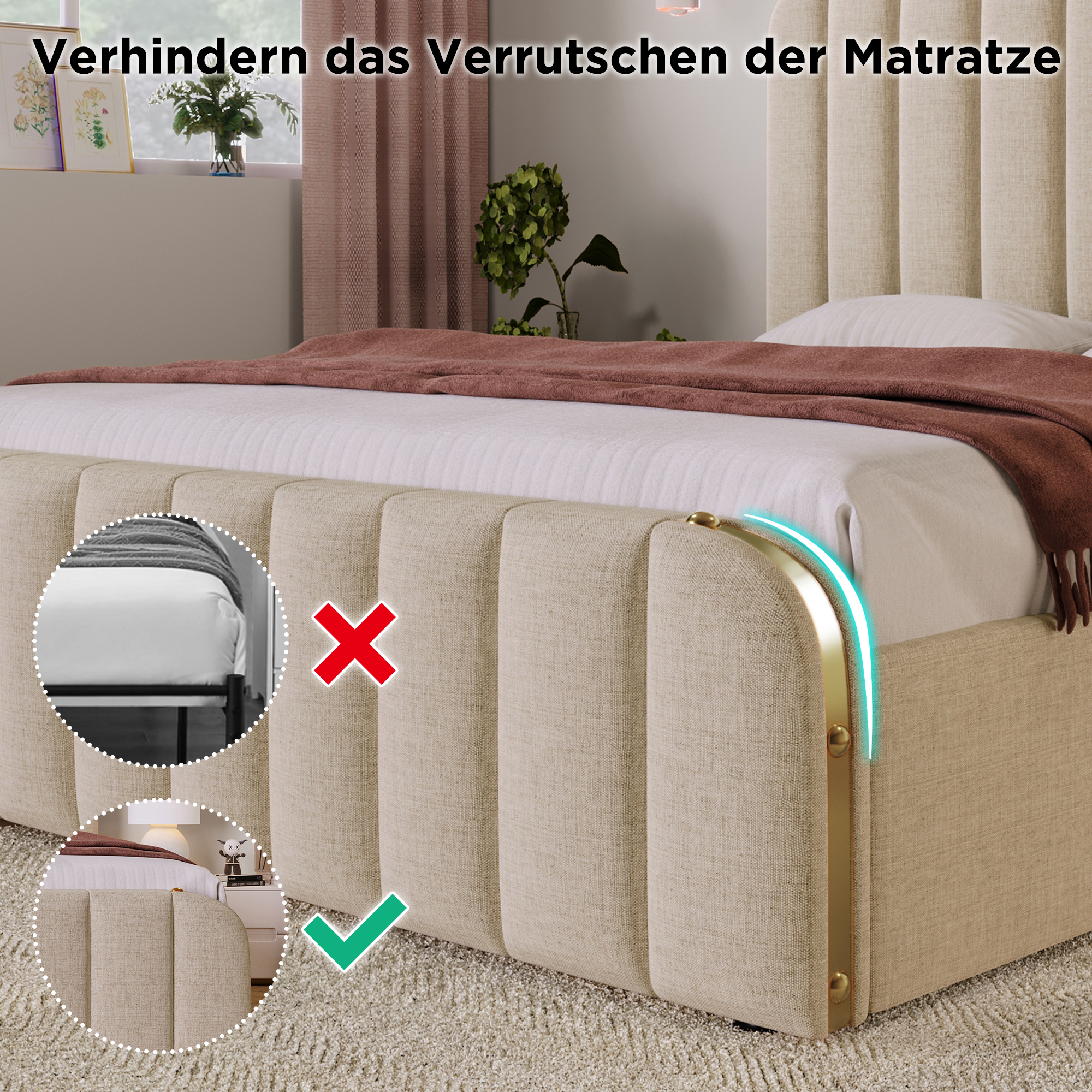 Logidon upholstered bed double bed headboard USB C charging function 140x200