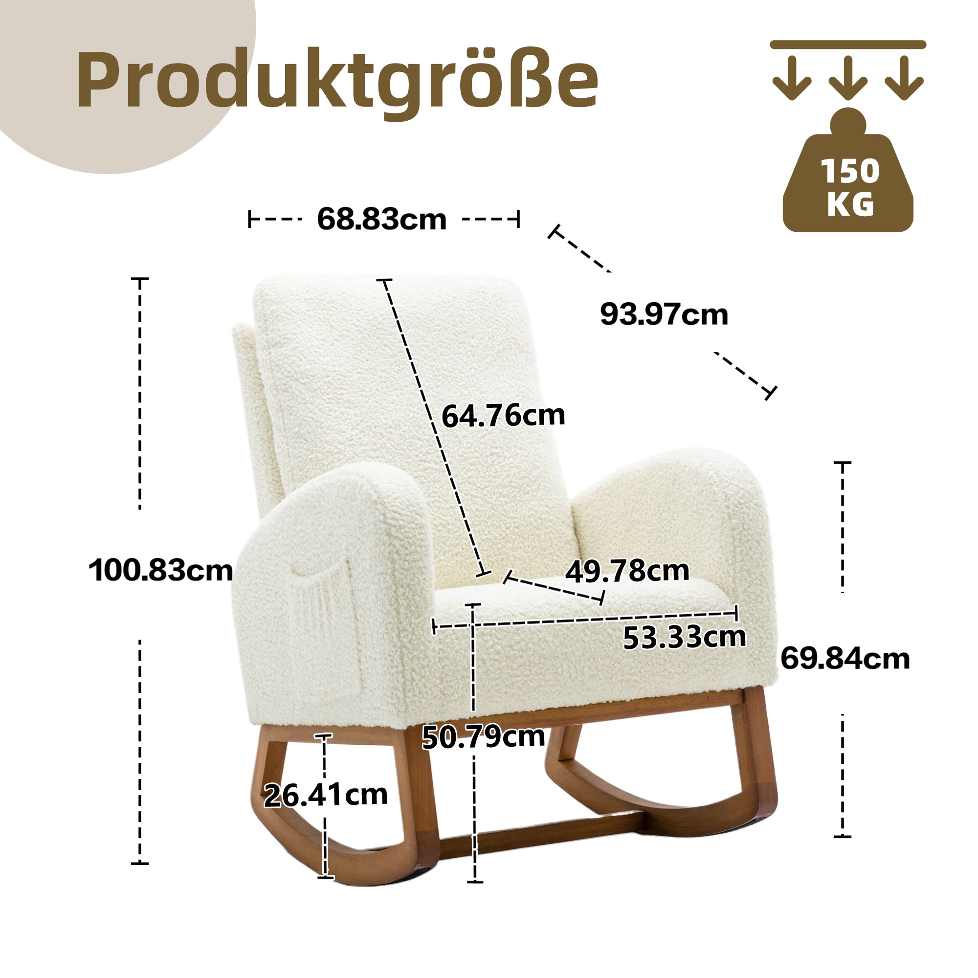 Logidon Fluwelen Witte Schommelstoel Mid Century Modern Gestoffeerd