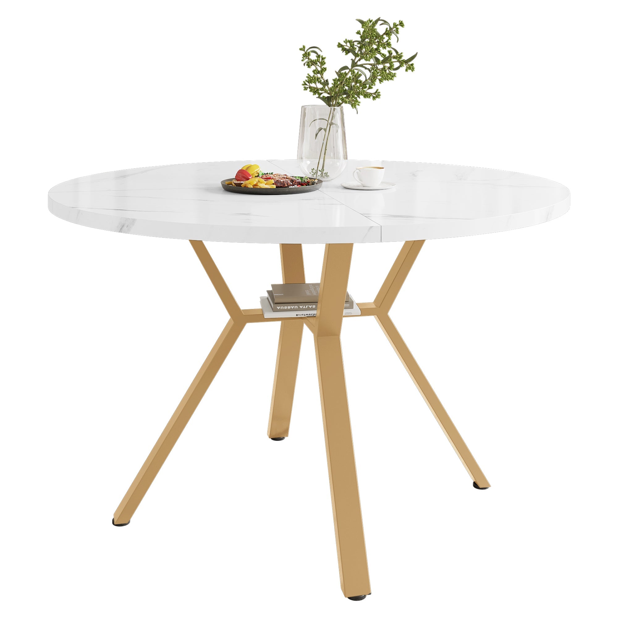 Logidon ronde eettafel marmerlook witgoud 100 cm diameter