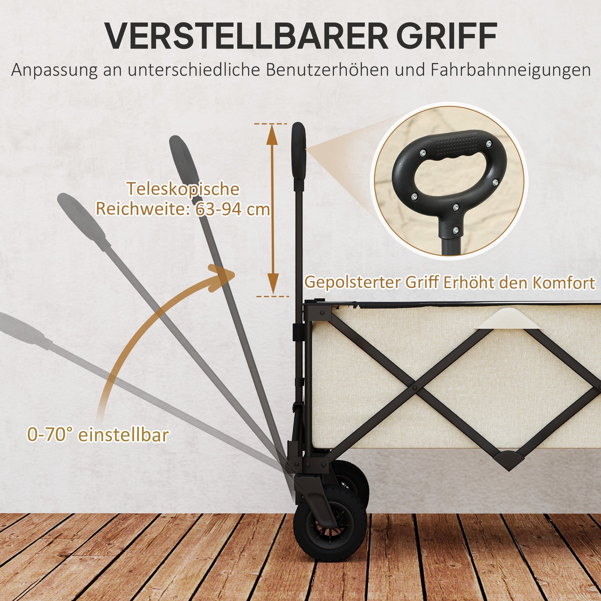 Logidon opvouwbare tuinwagen 100 kg beige met zeildoek - 138 L