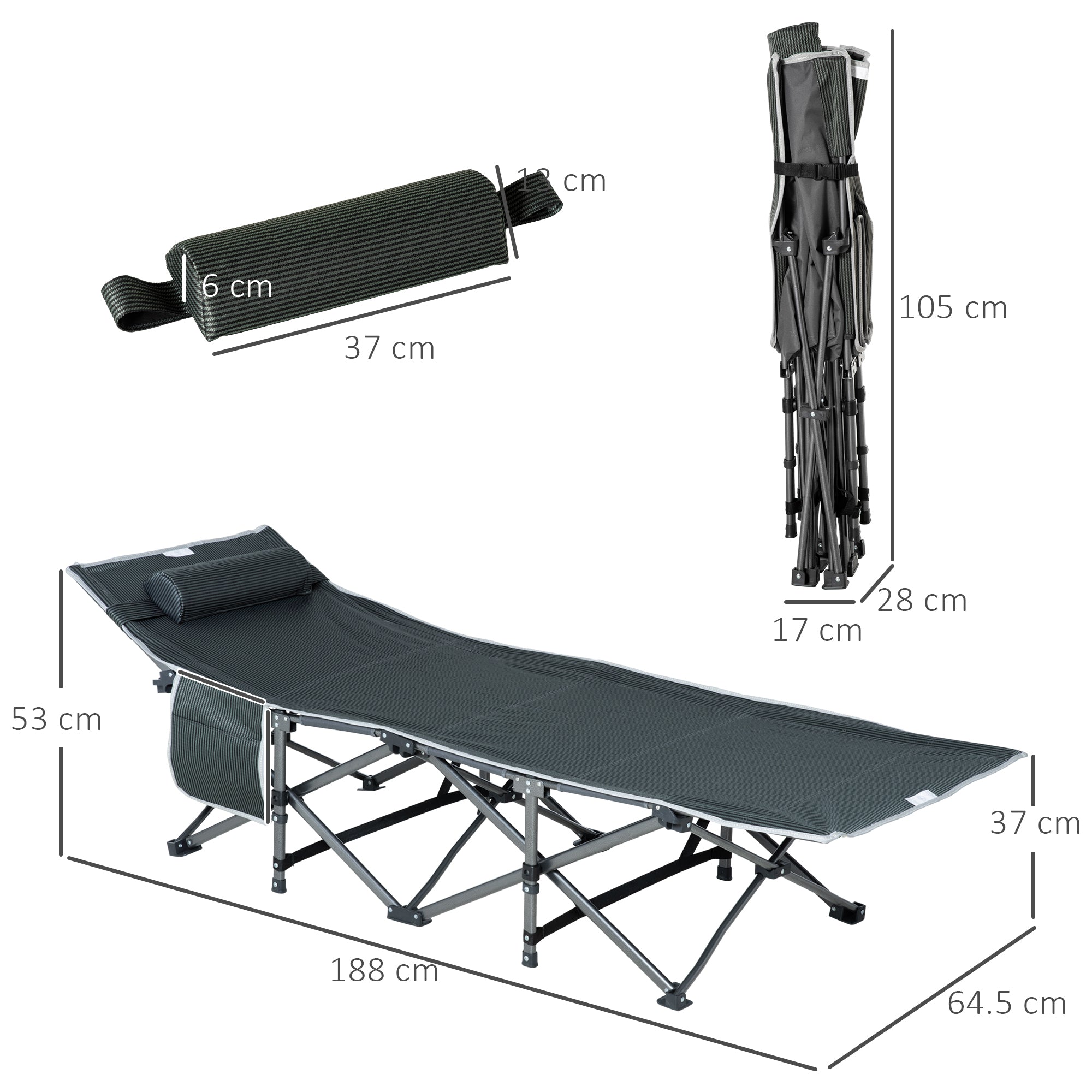 Logidon opklapbaar ligbed grijs met kussen 188x64x53 cm