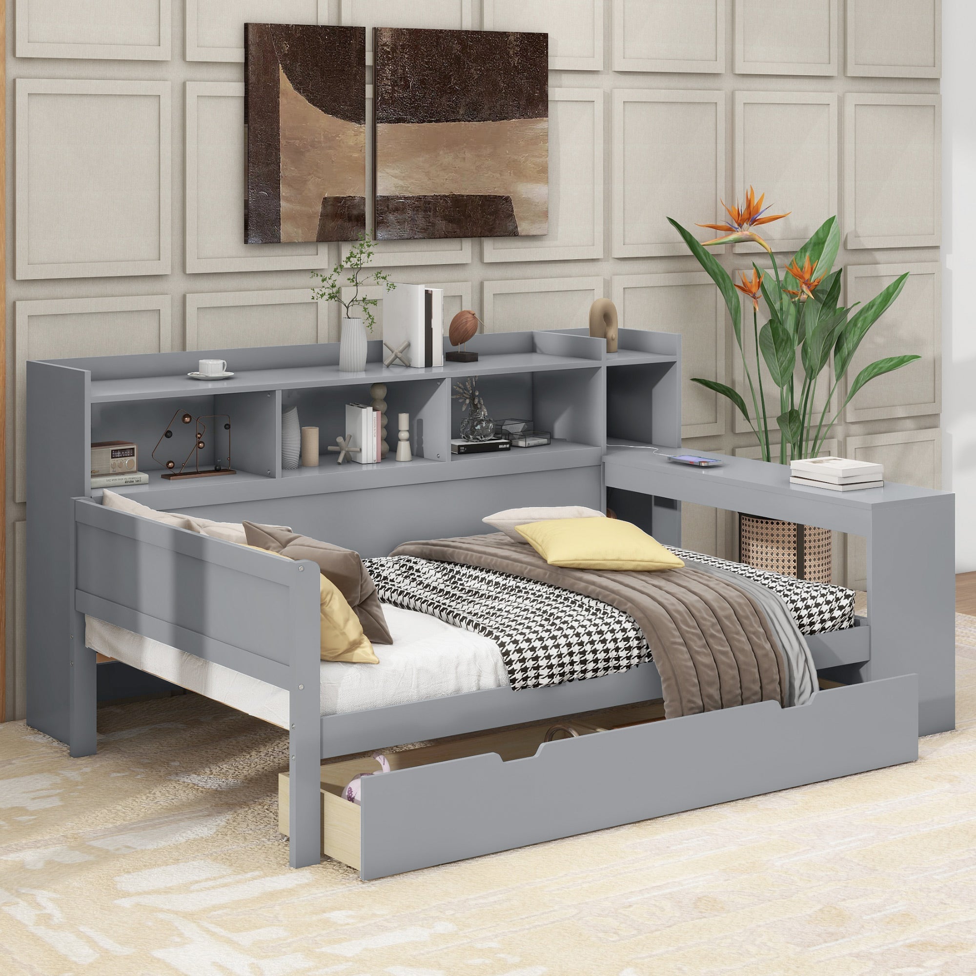 Logidon sofa bed 90x200 gray USB port 2 drawers