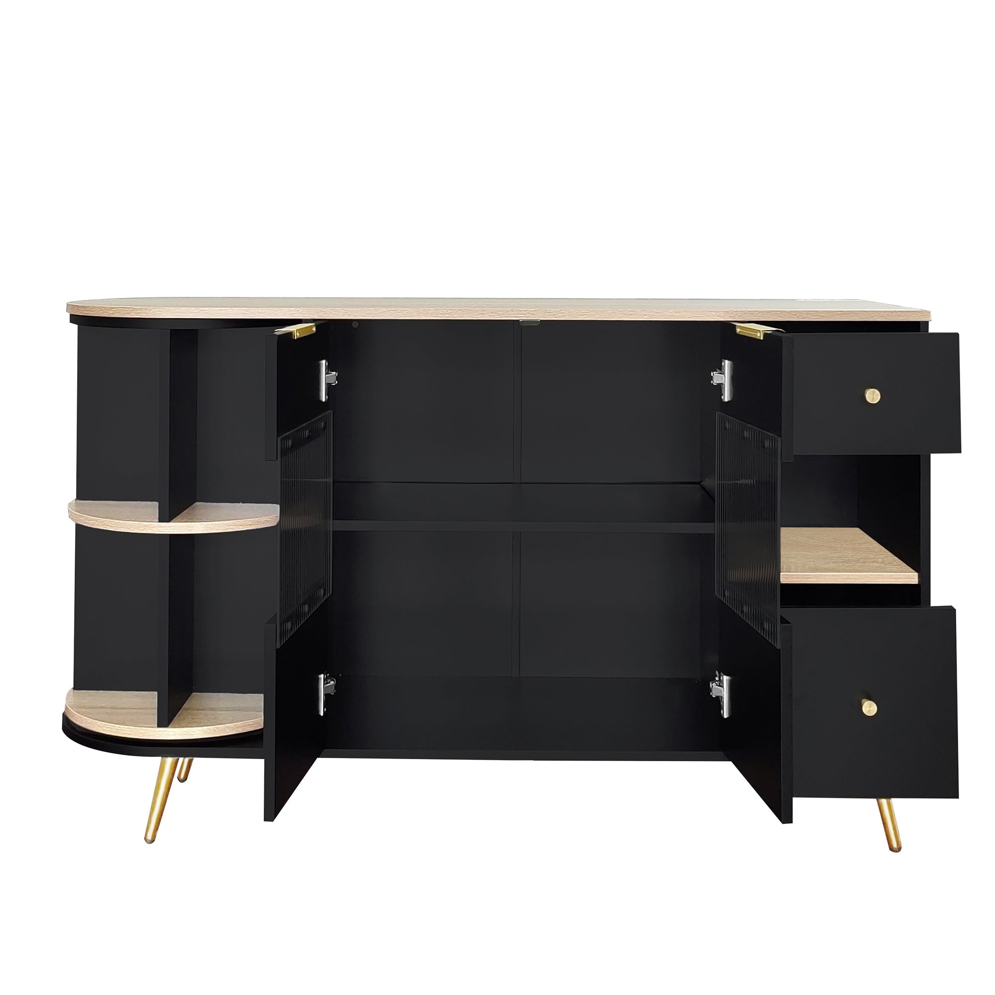 Logidon buffetkast 130x40x80 cm zwart met glazen schuifdeuren LED verlichting