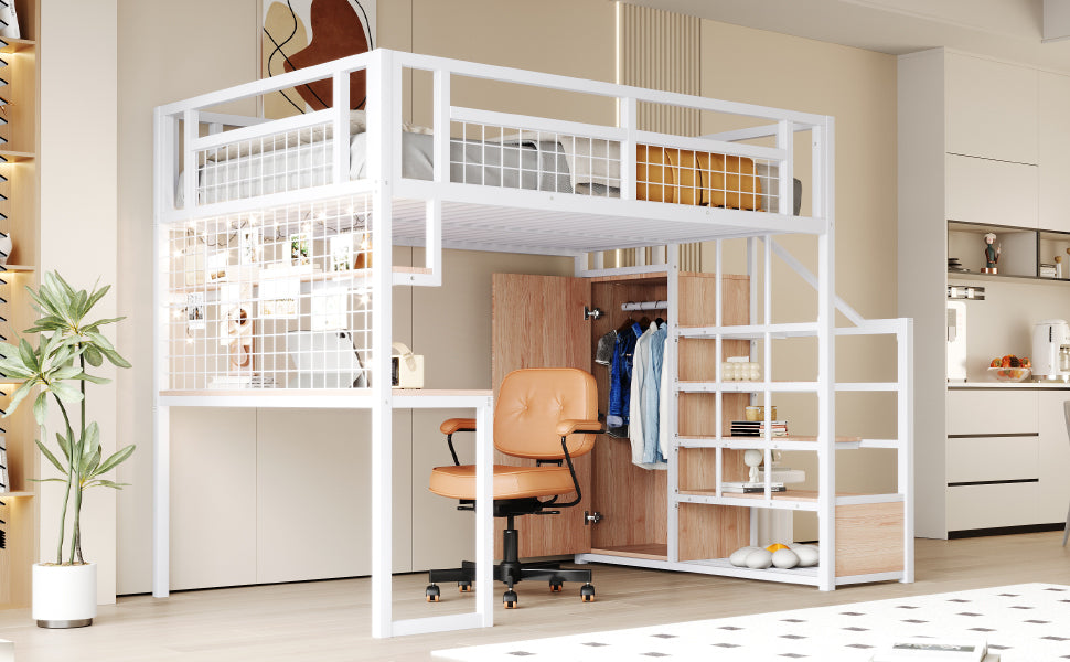 Logidon metalen hoogslaper 140x200 cm wit met opbergladder