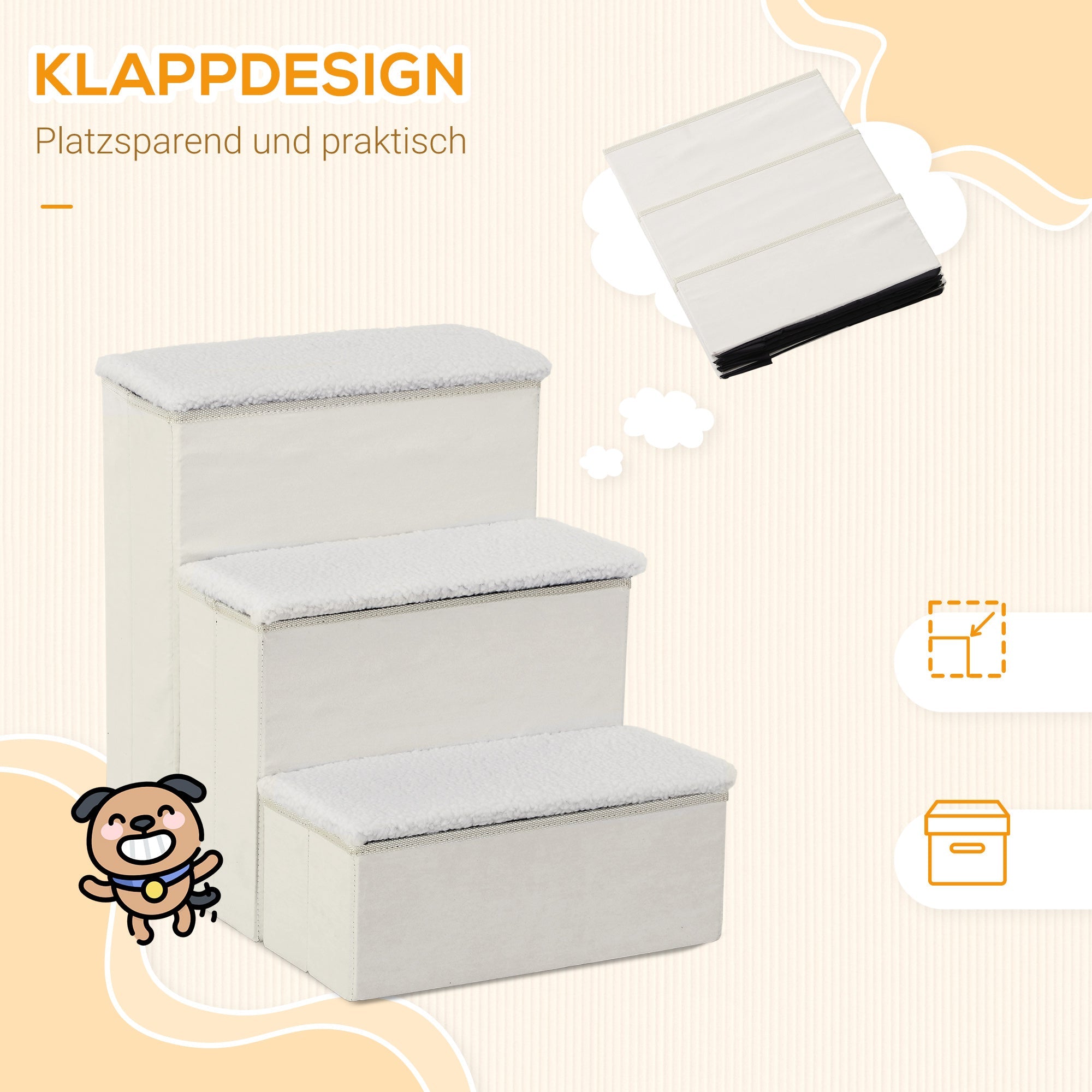 Logidon Dierentrap MDF Wit Opvouwbaar Drie treden met opbergruimte 40x54x48 cm
