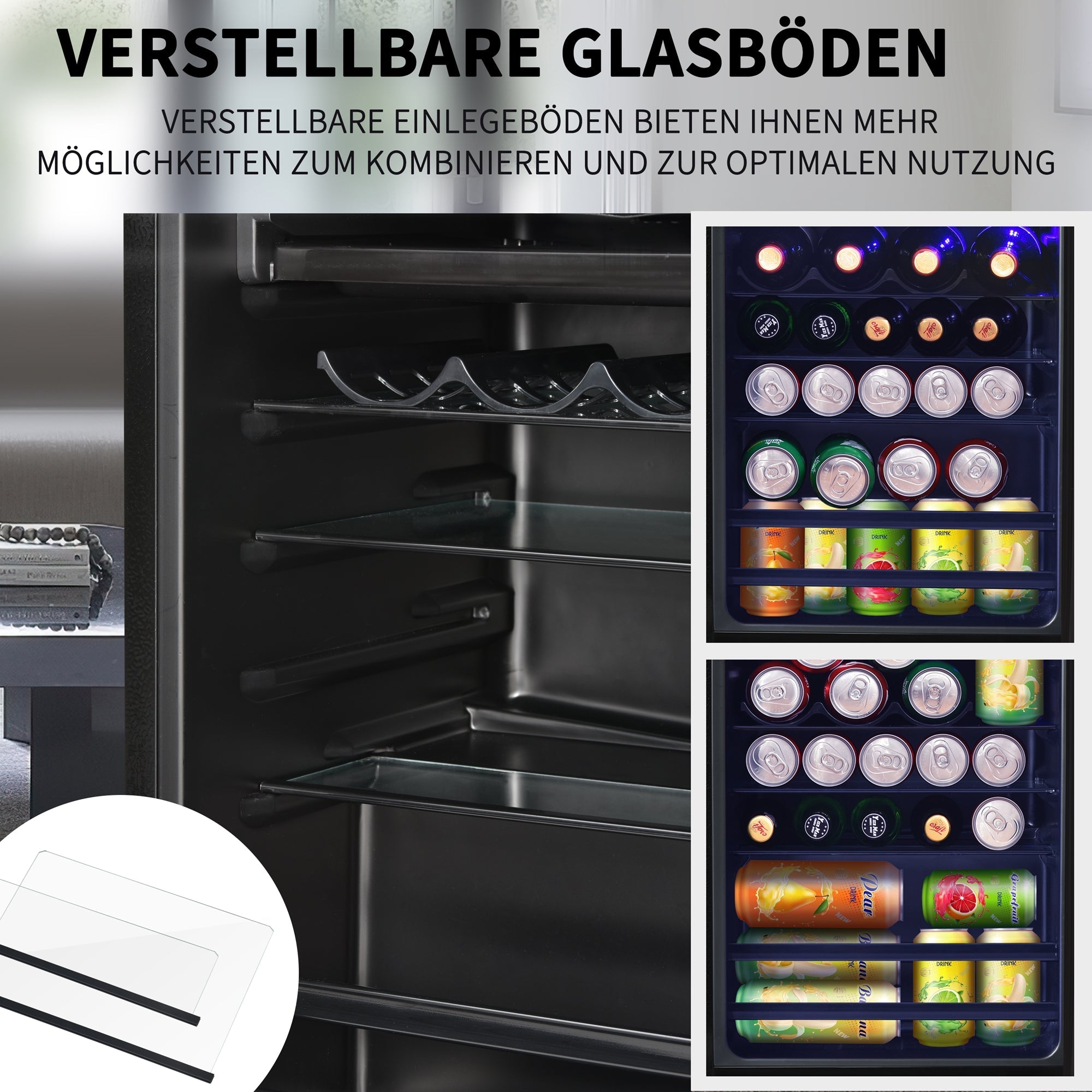Logidon 76L minikoelkast Zwart 70L koelgedeelte, 6L vriesgedeelte, LED