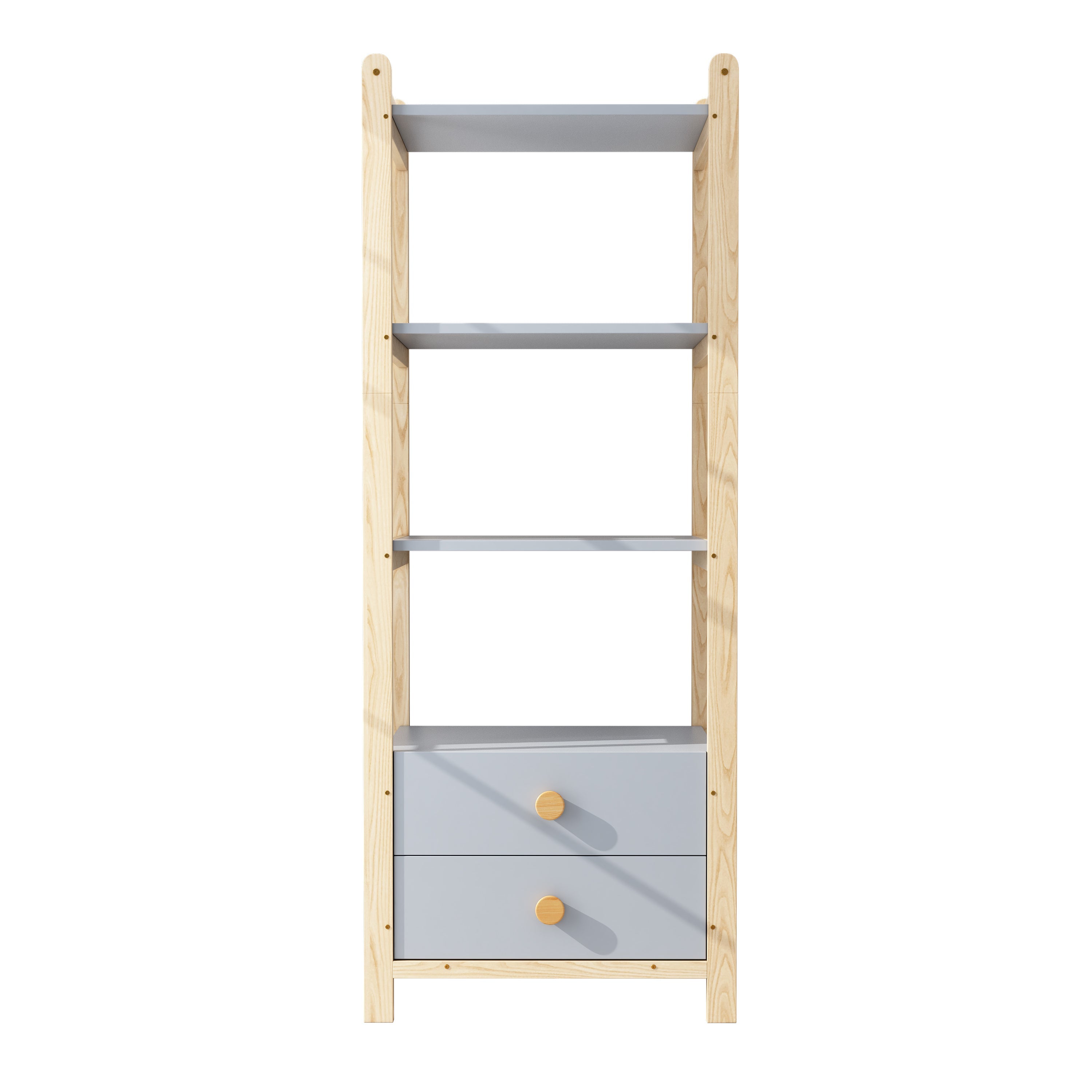 Logidon staande plank blauw naturel hout 2 lades 4 niveaus 70x44x180