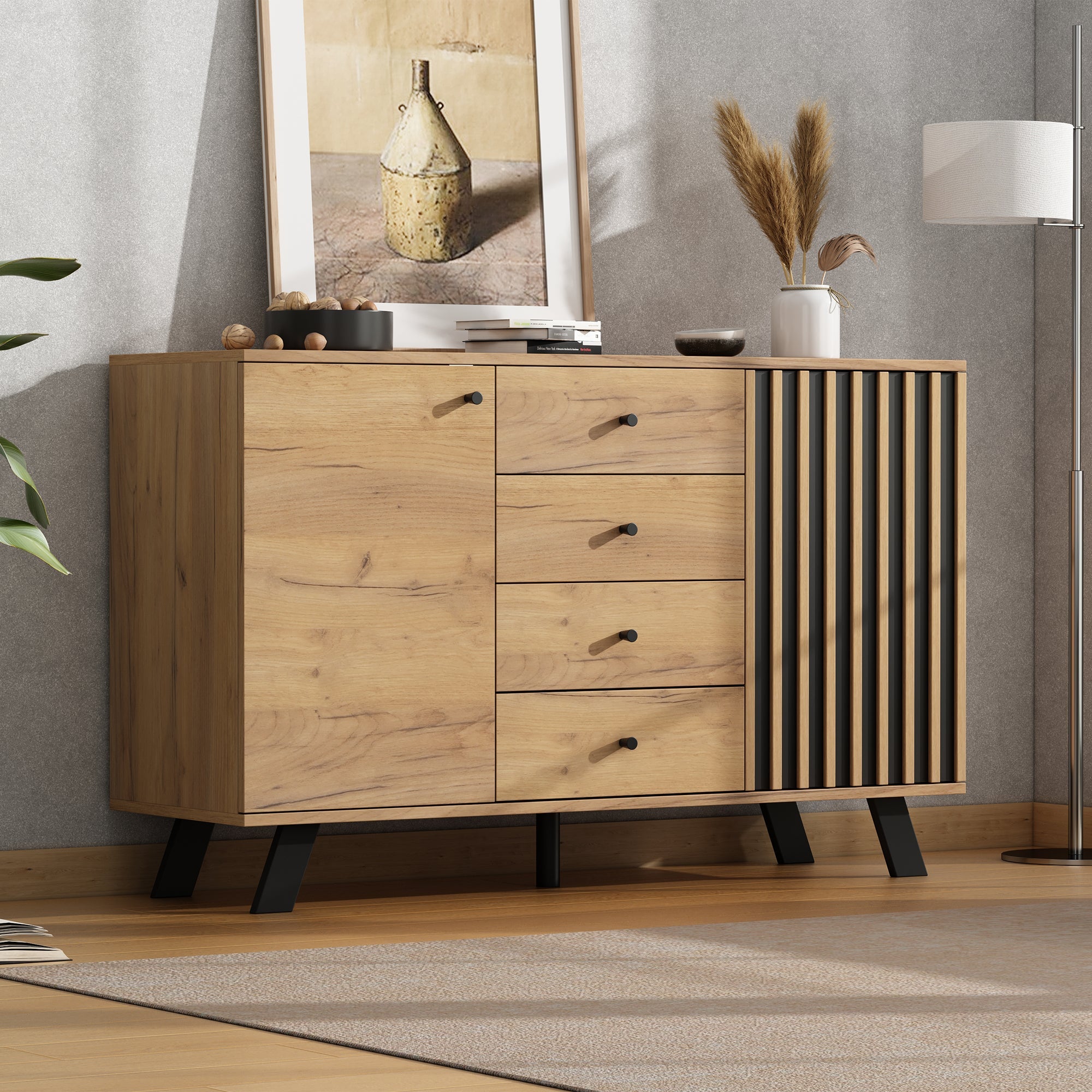 Logidon sideboard 120x38x75cm 4 drawers 2 doors hollow design