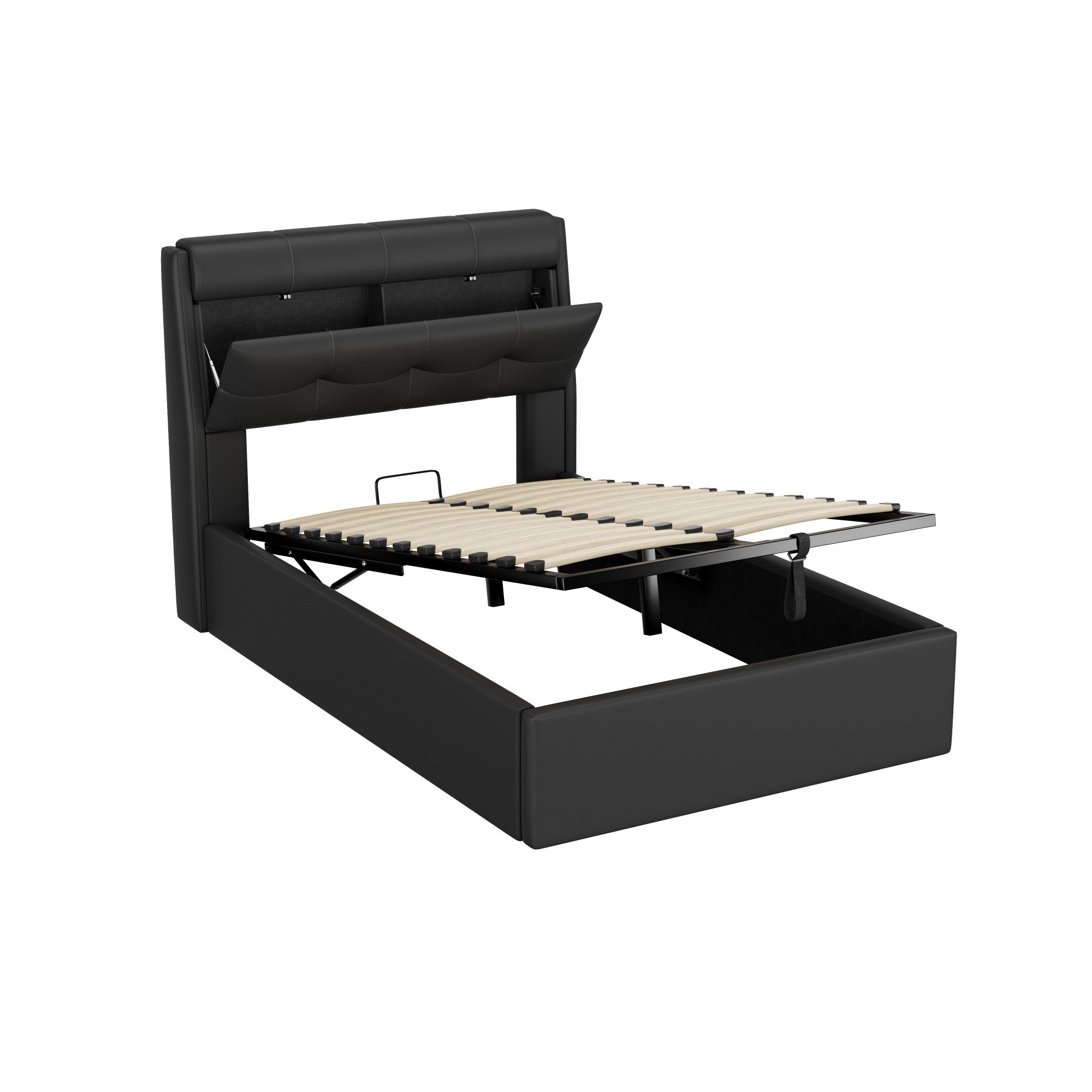 Logidon gestoffeerd bed 90x200 zwart hydraulisch met lattenbodem