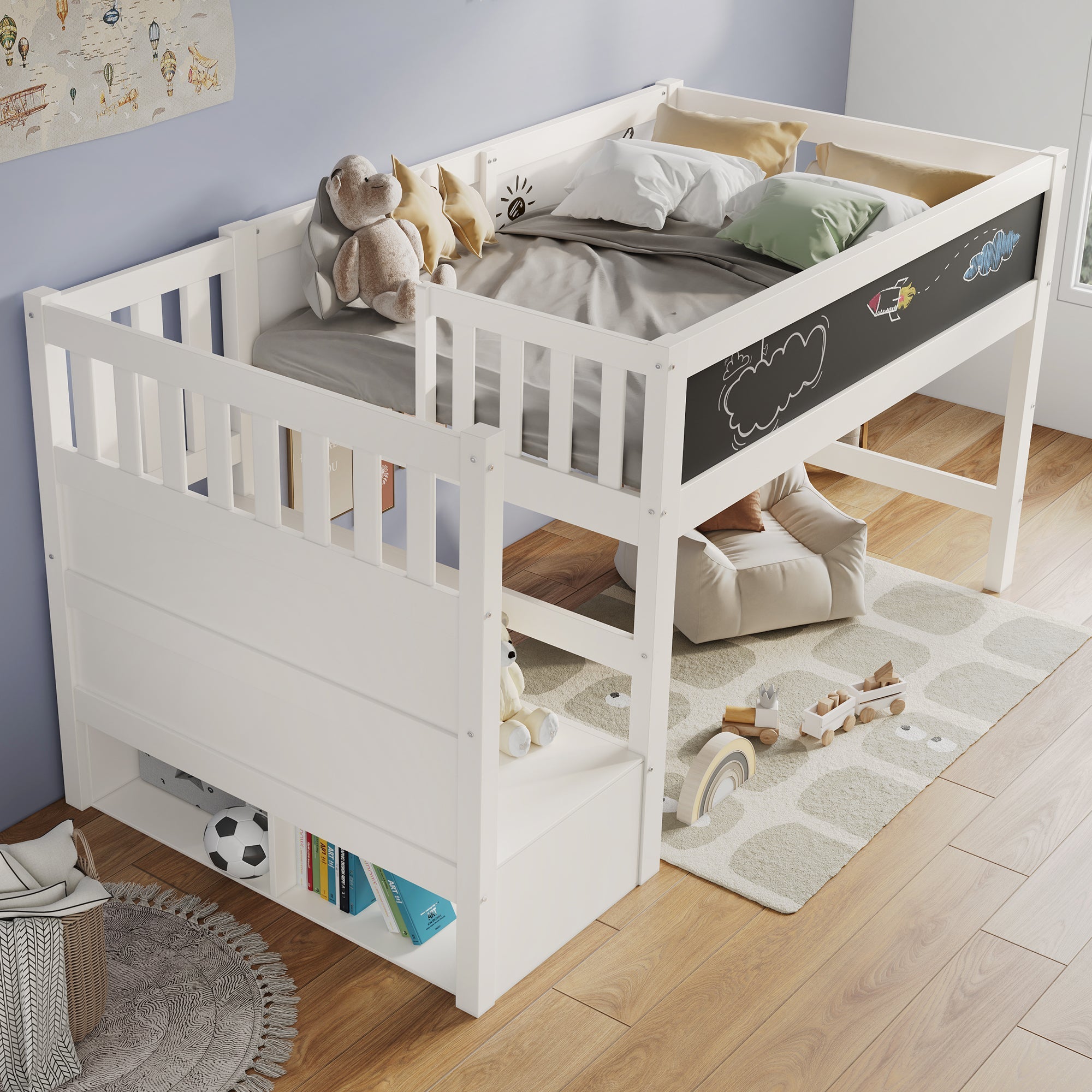 Logidon hoogslaper 90x200 kinderbed met whiteboard wit