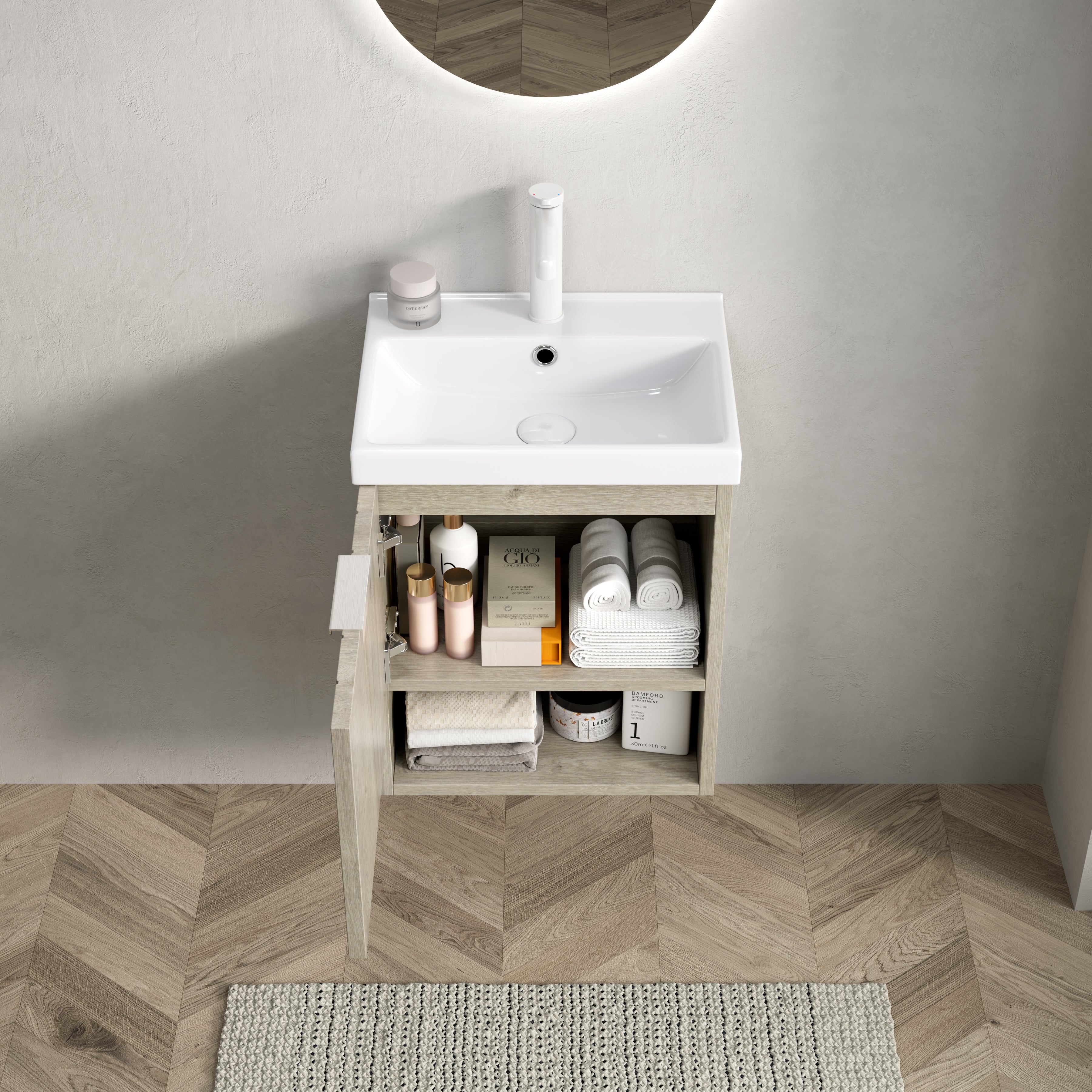 Logidon 42 cm wandgemonteerde badkamermeubel witte keramische wastafel