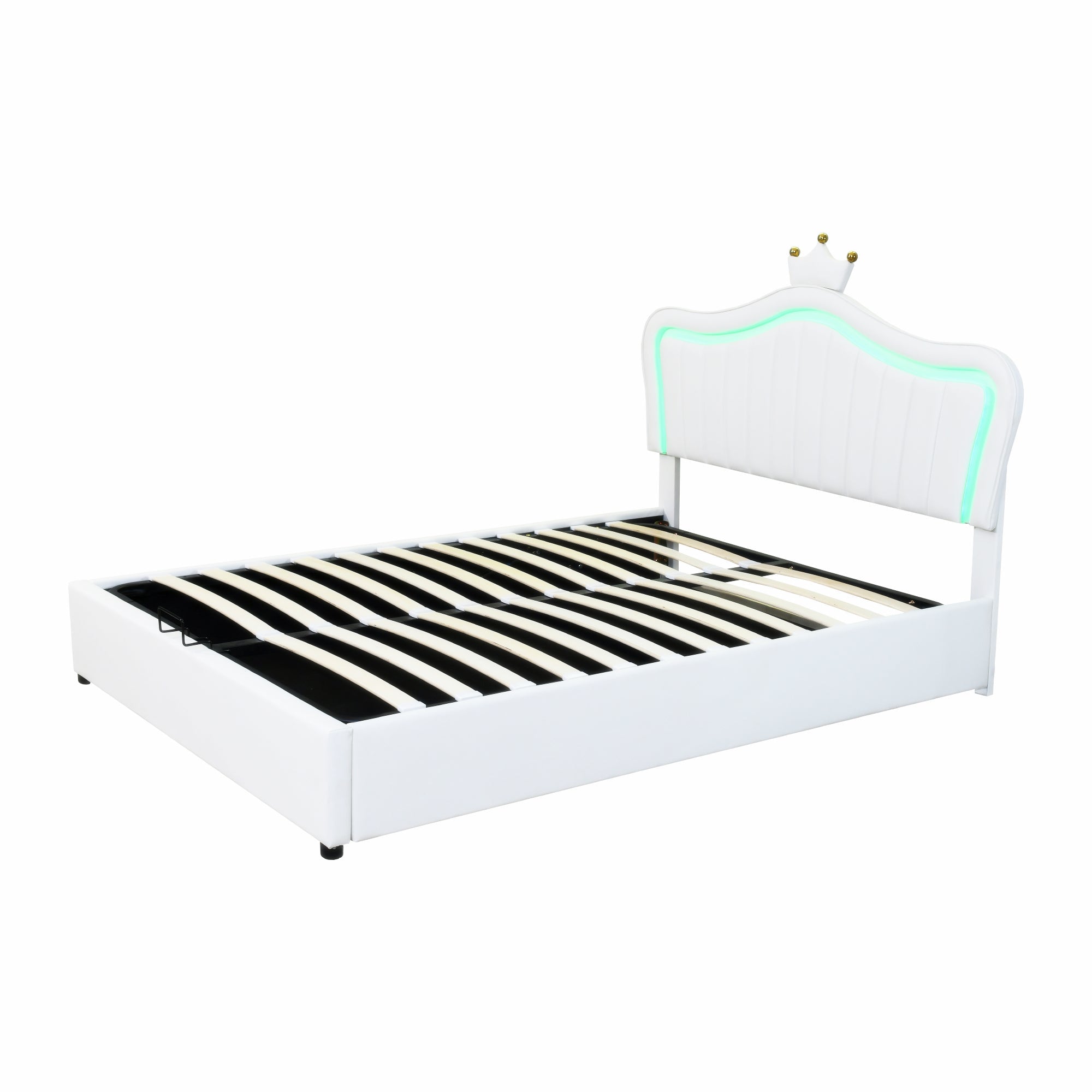 Logidon kinderbed 140 x 200 cm gestoffeerd bed met opbergruimte LED wit