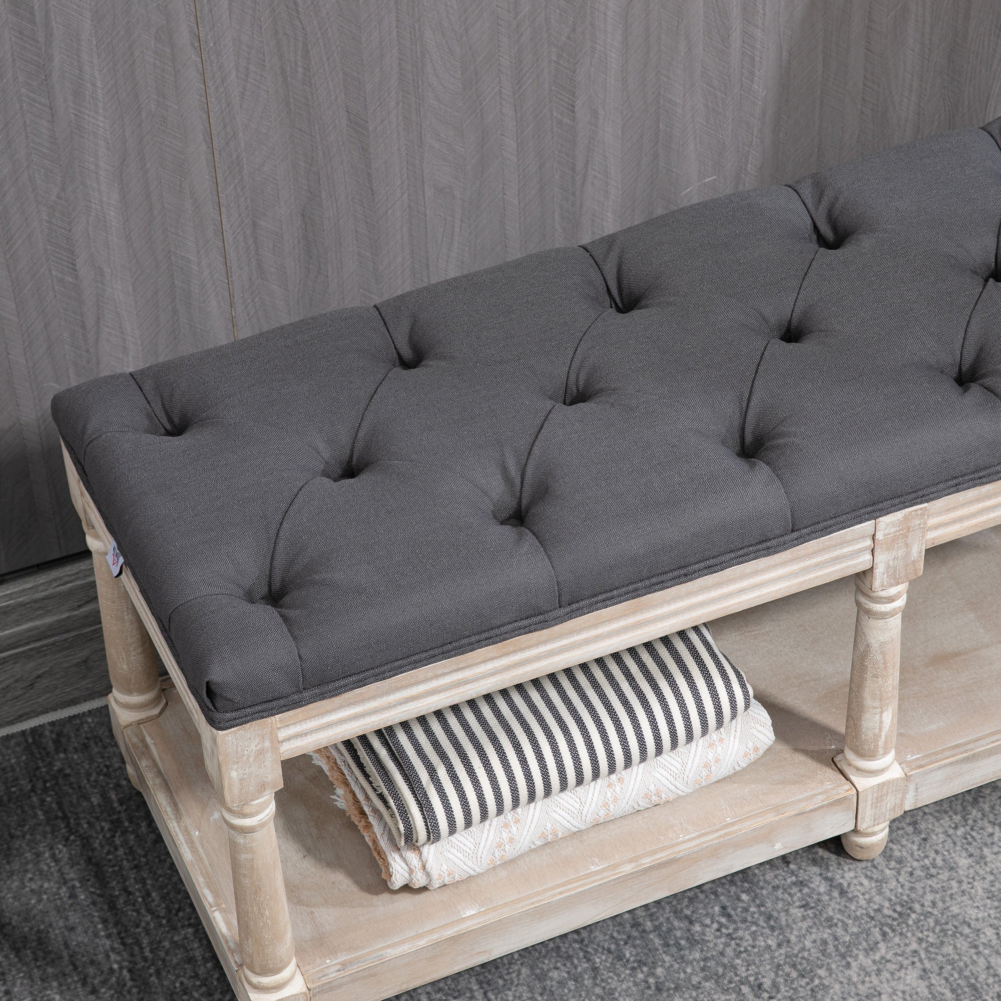 Logidon schoenenbank met zitje en opbergruimte in linnenlook 115x40x48 cm