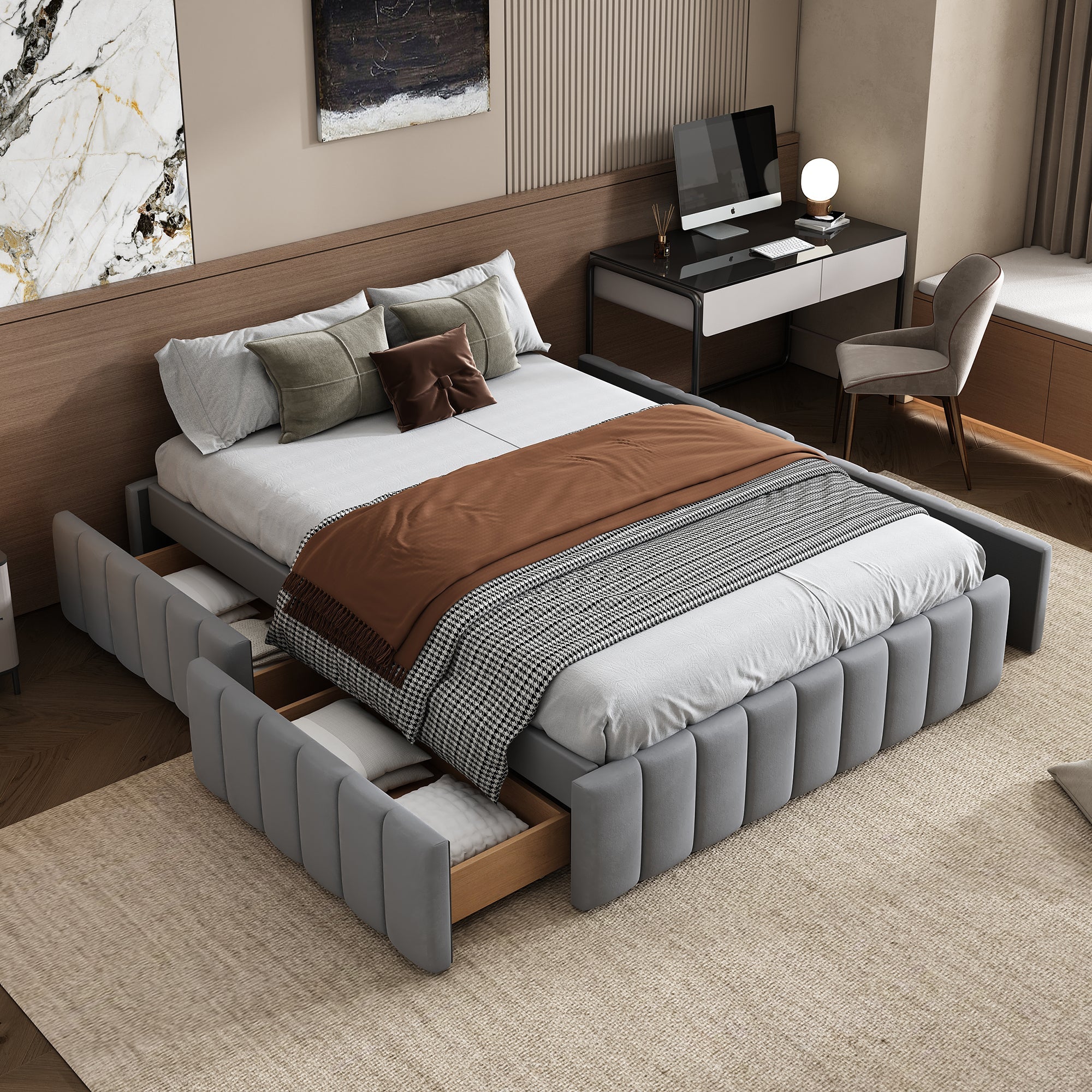 Logidon gestoffeerd bed 140 x 200 cm grijs met lattenbodem designbed