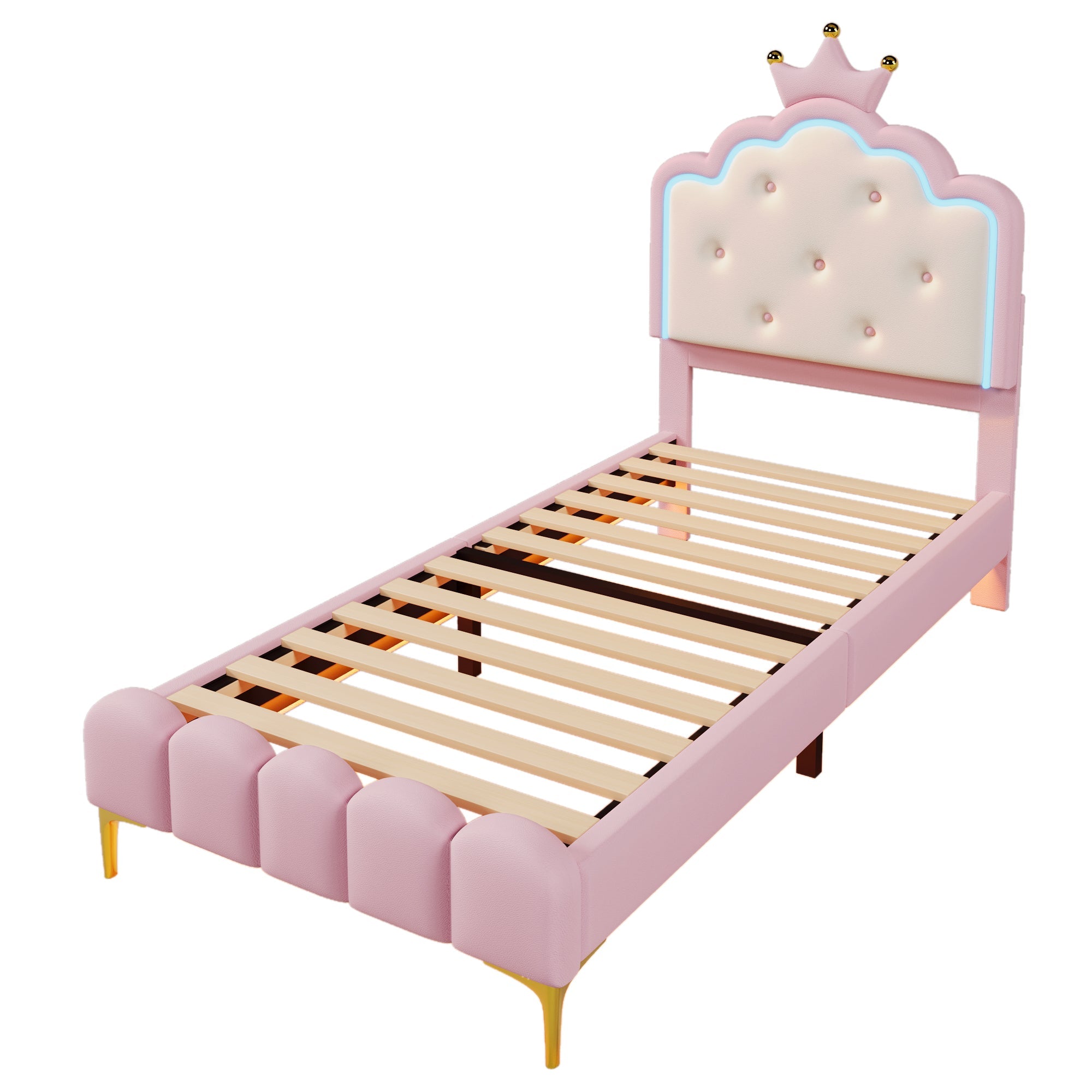 Logidon upholstered bed 90x200 crown princess shape pink with slatted frame