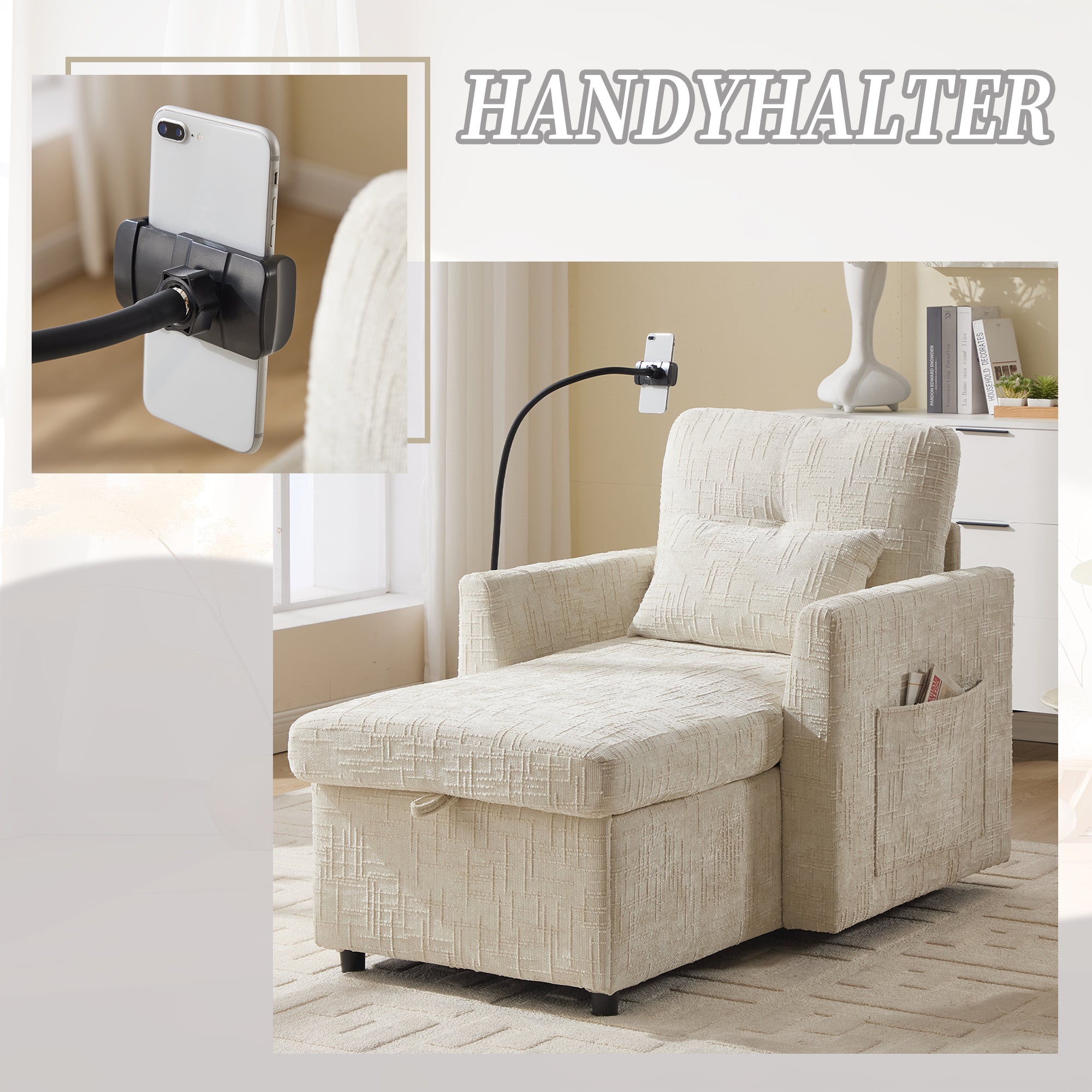 Logidon loungerstoel beige chenille met verstelbare rugleuning