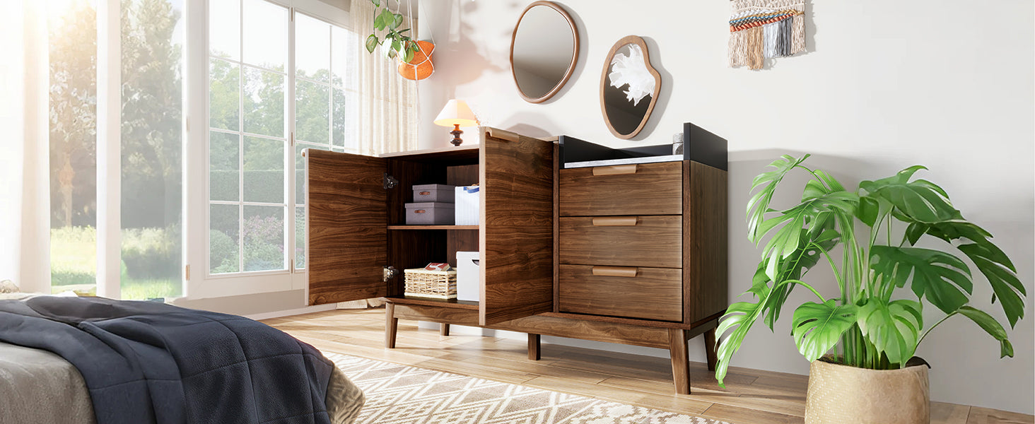 Logidon woonkamer ladekast eiken decor marmerlook blad 3 lades