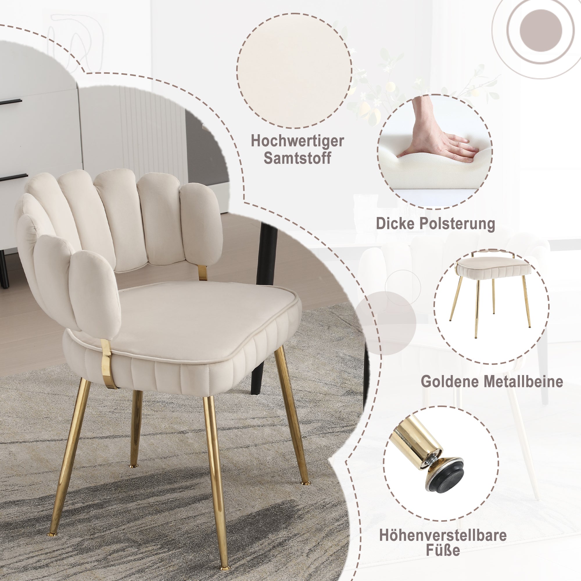 Logidon Modern Velvet Living Room Chairs Ivory Velvet Set of 2