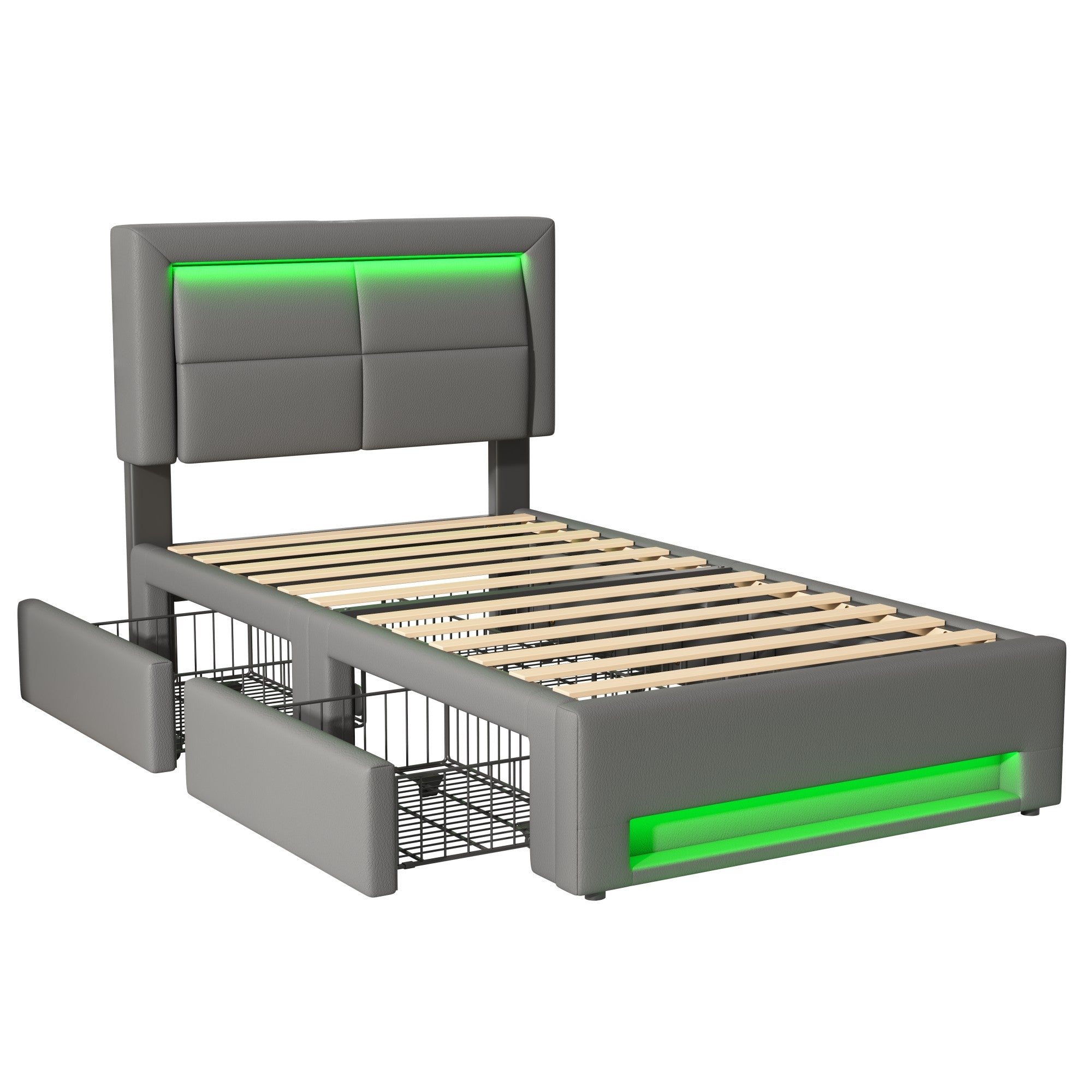 Logidon upholstered bed 90x200 cm with USB and LED lighting 4 drawers