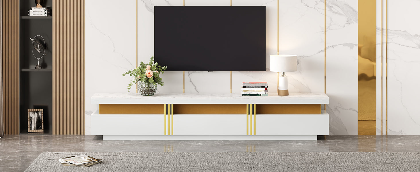 Logidon TV-meubel 200 cm marmerlook drie lades kabelmanagement