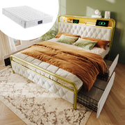 Logidon fluwelen gestoffeerd bed 160x200 wit USB Type C LED app oplaadfunctie